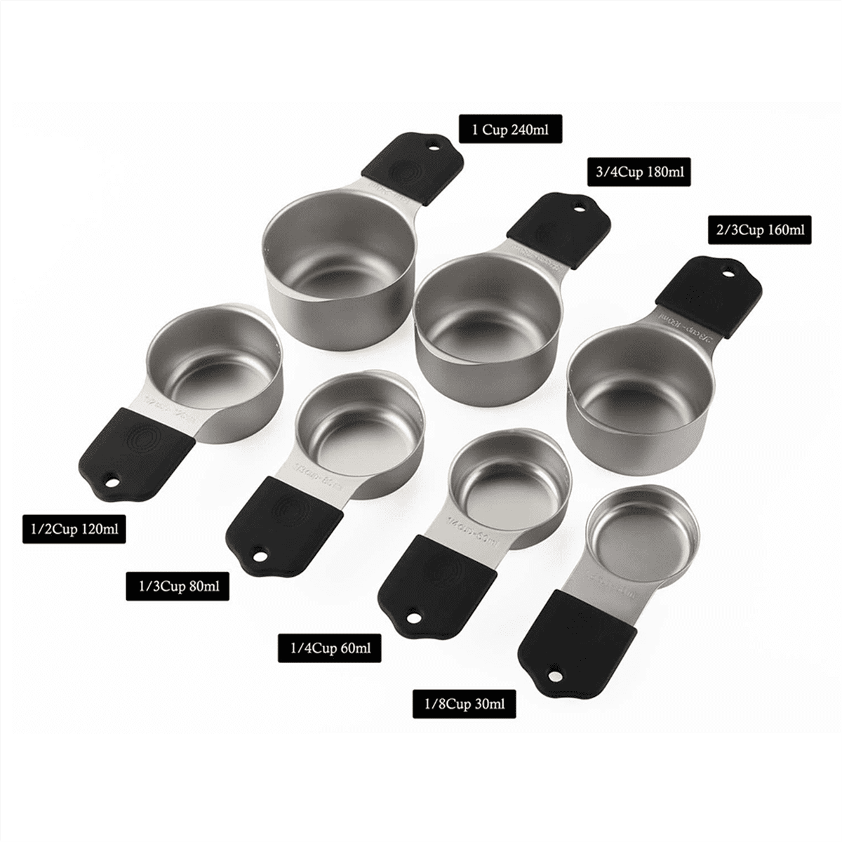 16Pc Magnetic Stainless Steel Measuring Cups & Spoons Set, 7 Heavy Duty Cups,8 Double Sided Spoons with Leveler Black 16PCS