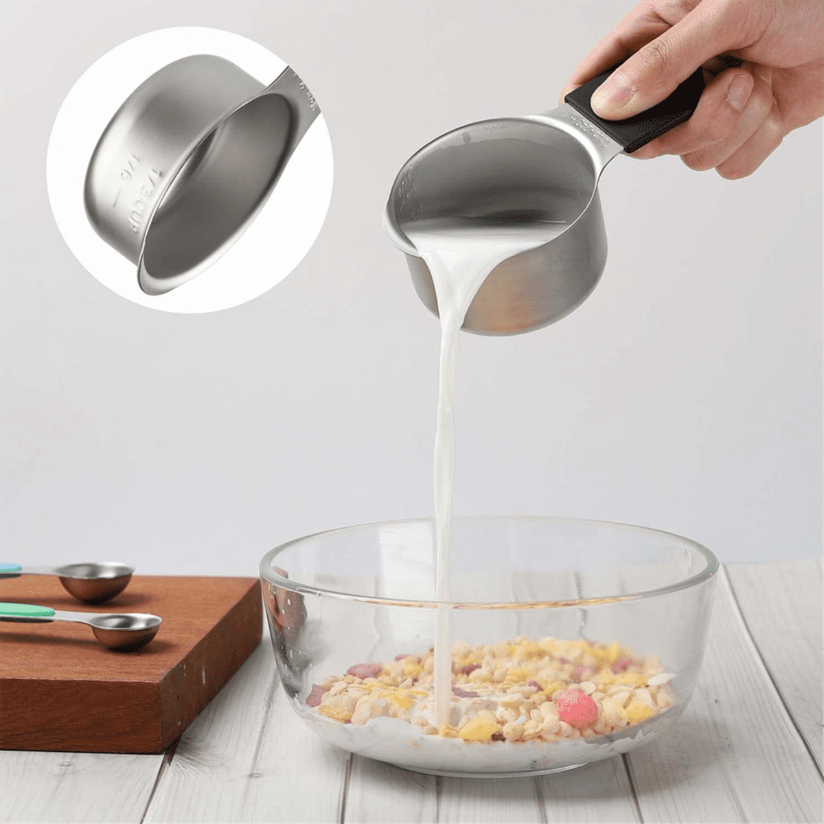 16Pc Magnetic Stainless Steel Measuring Cups & Spoons Set, 7 Heavy Duty Cups,8 Double Sided Spoons with Leveler Black 16PCS