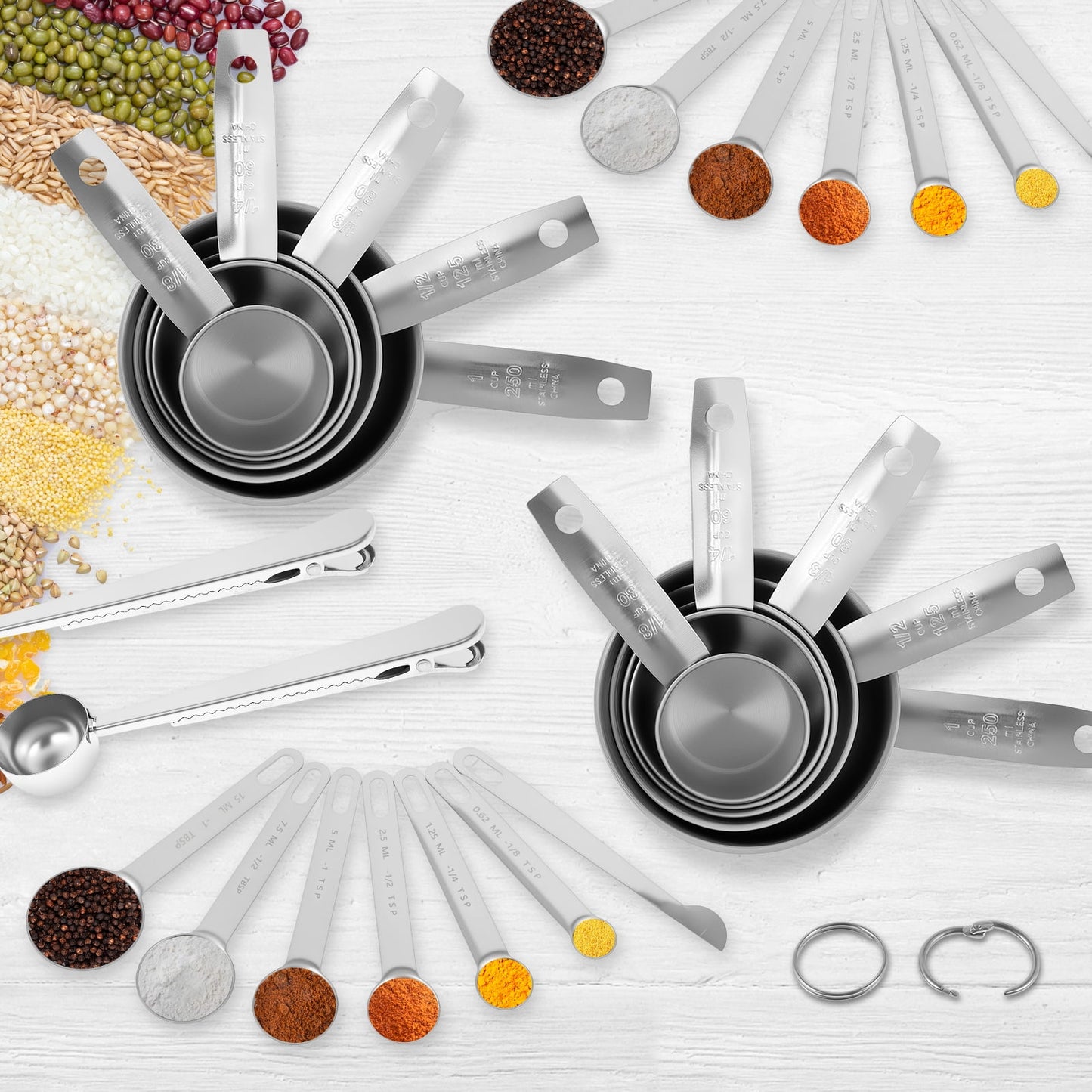 16Pc Magnetic Stainless Steel Measuring Cups & Spoons Set, 7 Heavy Duty Cups,8 Double Sided Spoons with Leveler Black 26PCS