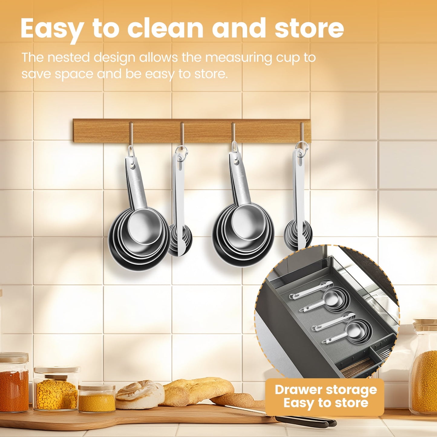 16Pc Magnetic Stainless Steel Measuring Cups & Spoons Set, 7 Heavy Duty Cups,8 Double Sided Spoons with Leveler Black 26PCS