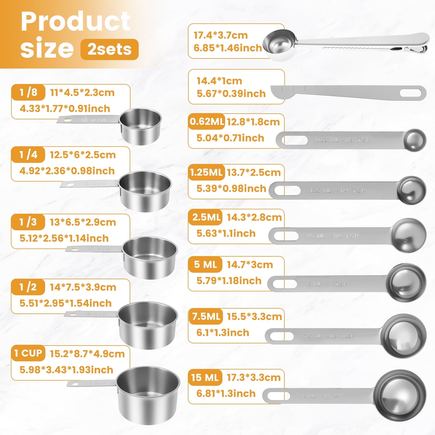 16Pc Magnetic Stainless Steel Measuring Cups & Spoons Set, 7 Heavy Duty Cups,8 Double Sided Spoons with Leveler Black 26PCS