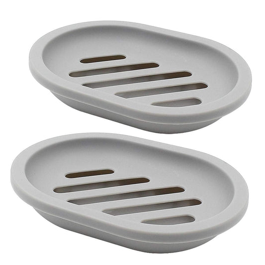 2-Pack Soap Dish with Drain, Soap Holder, Soap Saver, Easy Cleaning, Dry, Stop Mushy Soap (Gray) Gray