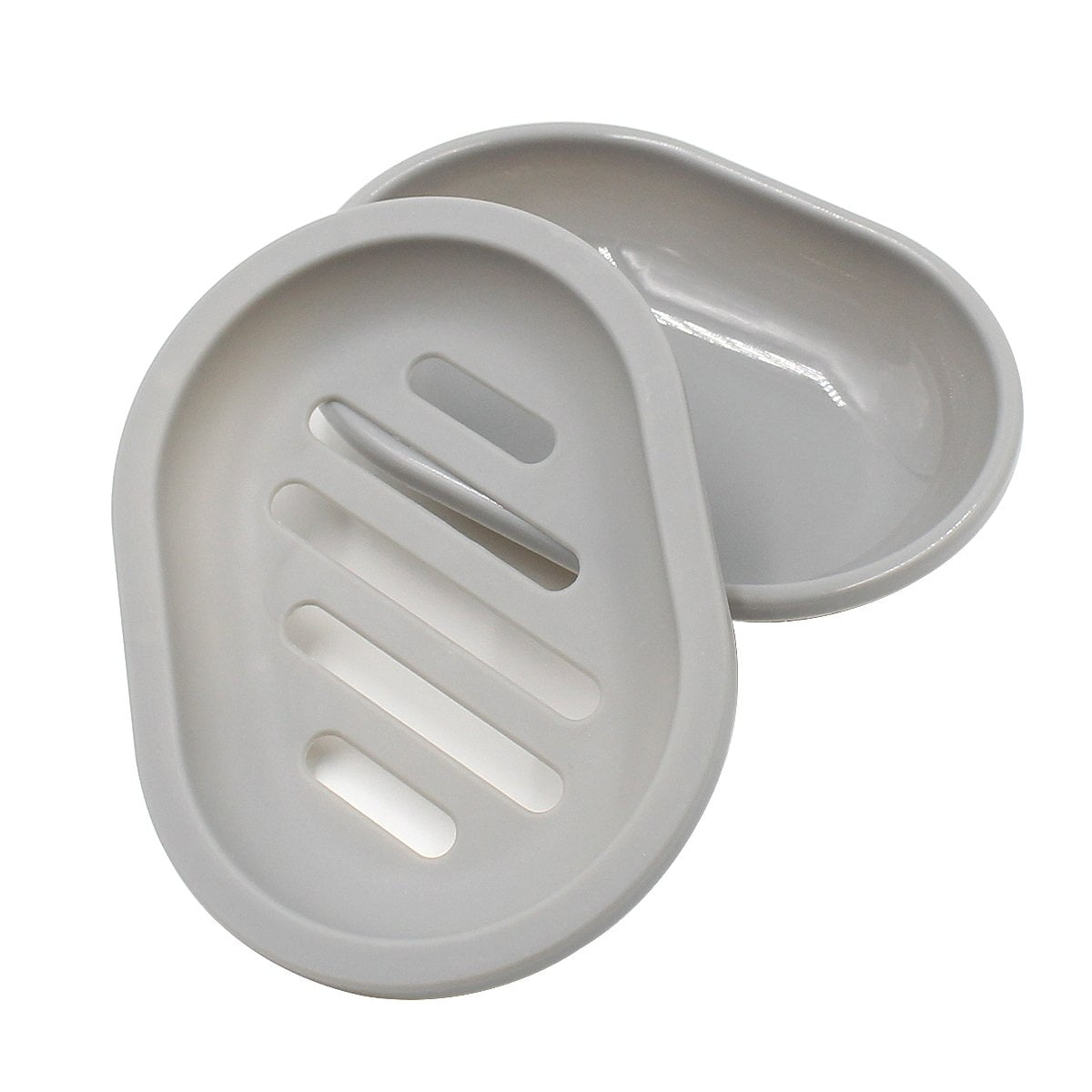 2-Pack Soap Dish with Drain, Soap Holder, Soap Saver, Easy Cleaning, Dry, Stop Mushy Soap (Gray) Gray