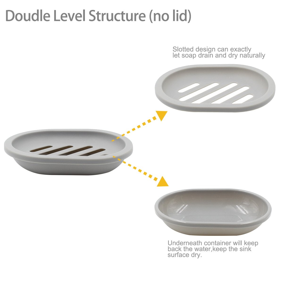 2-Pack Soap Dish with Drain, Soap Holder, Soap Saver, Easy Cleaning, Dry, Stop Mushy Soap (Gray) Gray