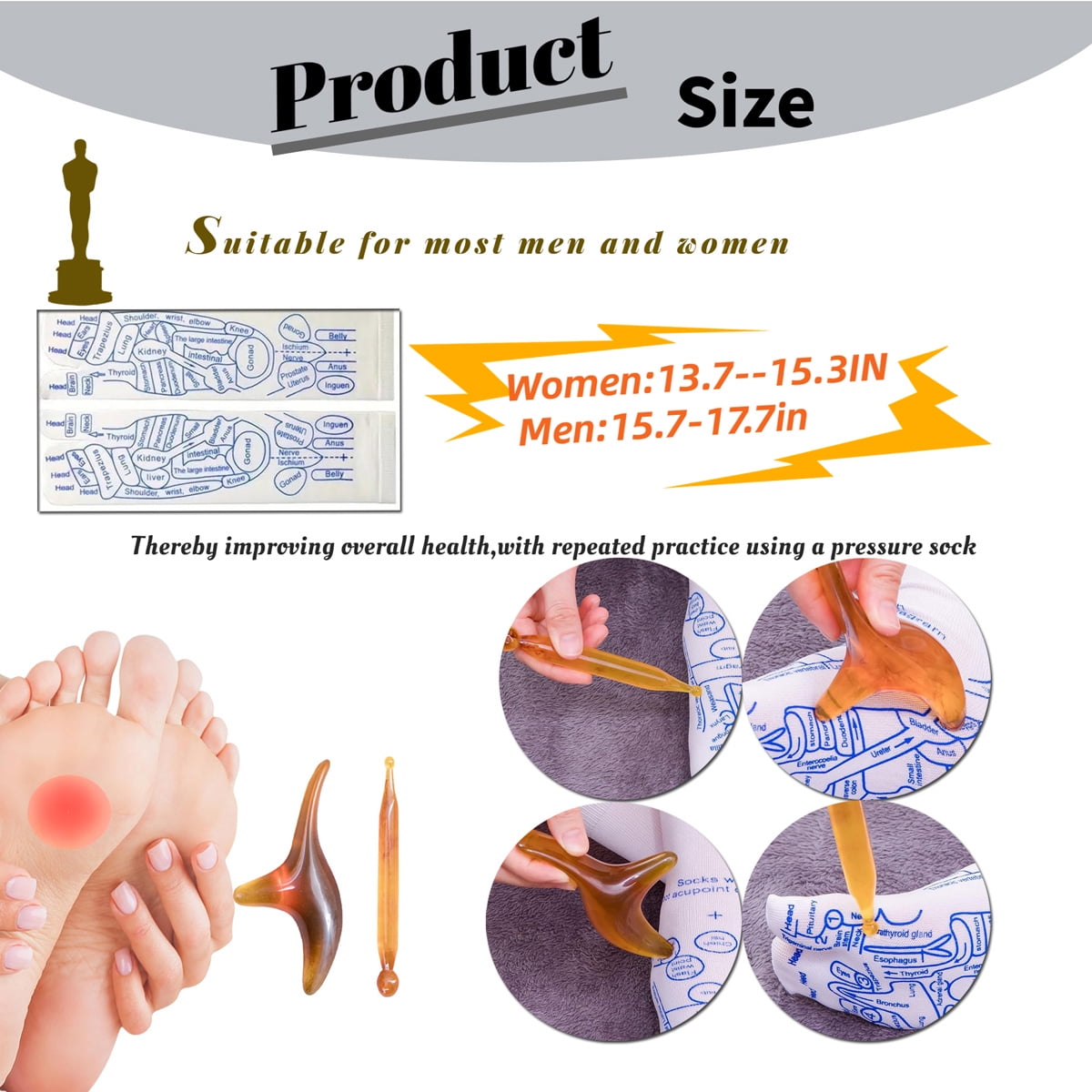 2 Pairs Reflexology Socks with Trigger Point Massage Tool, Foot Acupressure Reflexologh Socks with Massage Socks Tools ,Relief Remedy for Foot Massage(Women,2Pair) women