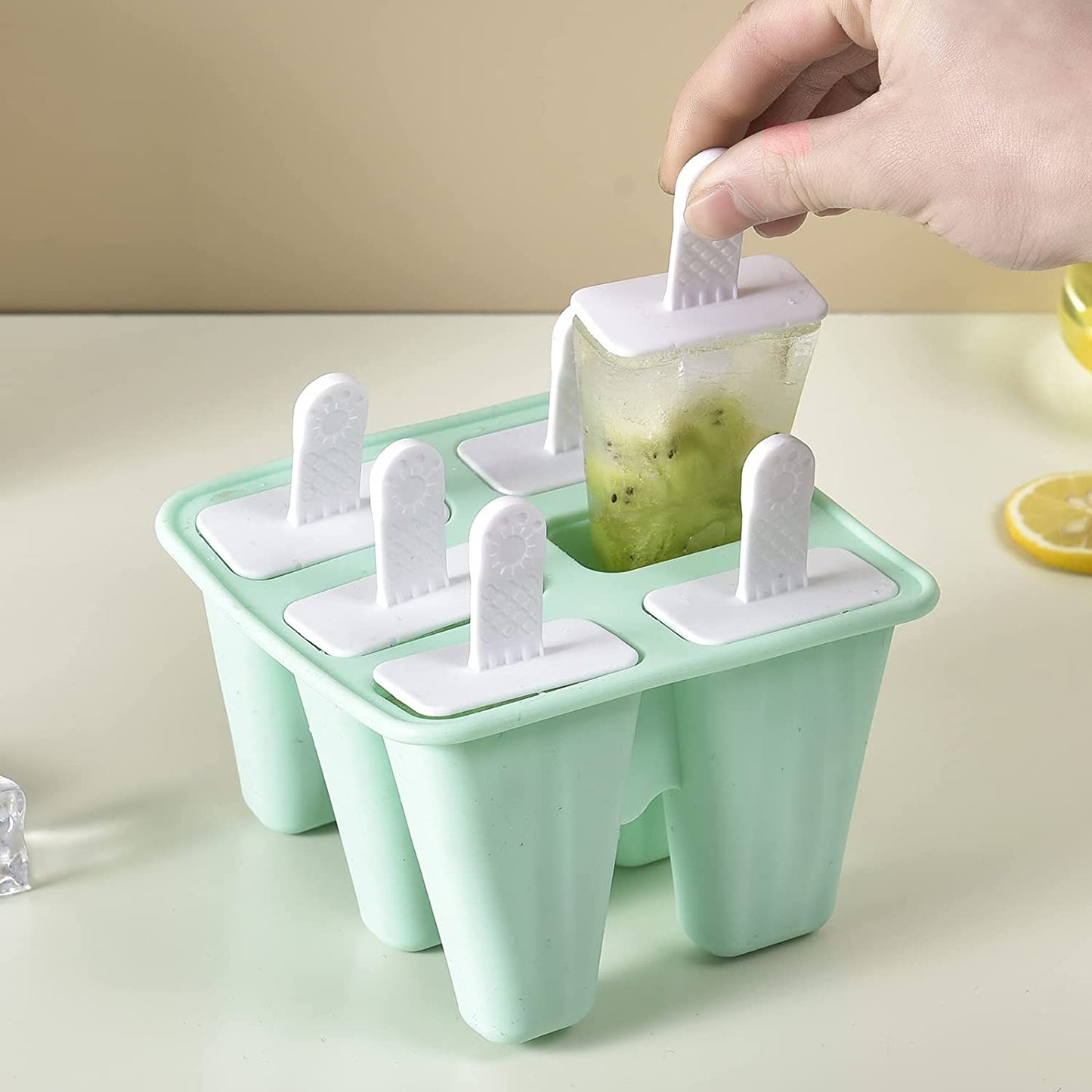 Silicone Ice Pop Molds 6-Well Easy Release, BPA Free Silicone Ice Cream Mold Green