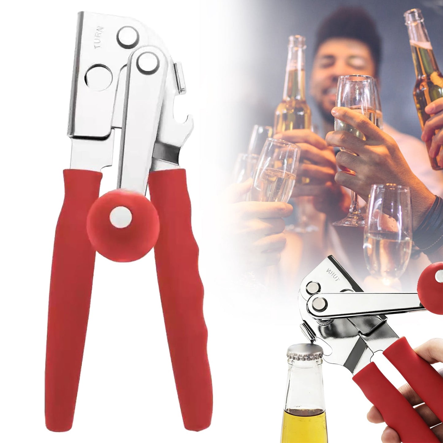 SHAOTELLME Stainless Steel Can Opener Manual Multifunctional Labor Saving Can Opener Kitchen Creative Can Opener Tool Easily Open Cans Of Various Sizes, 3PC Red