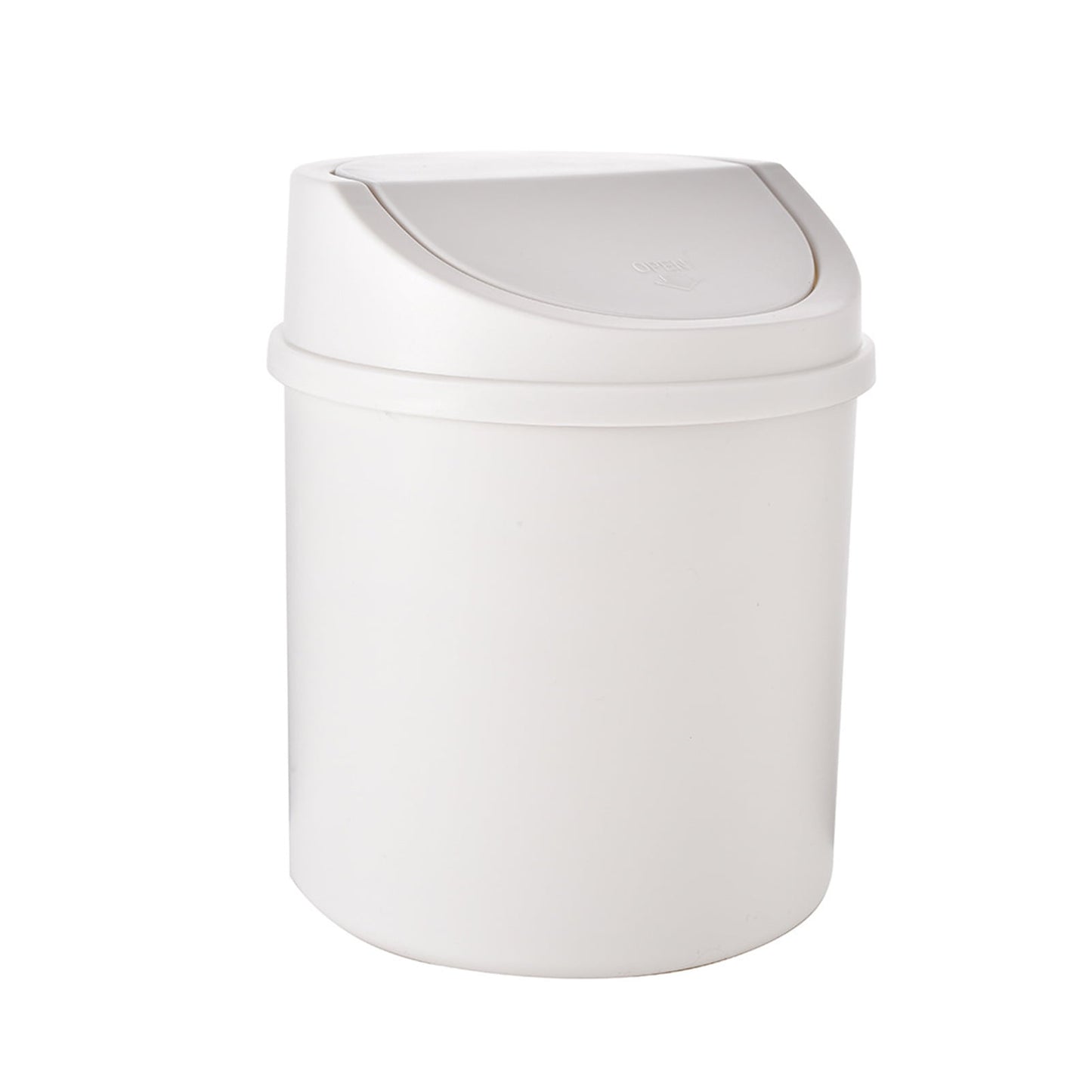 Walbest Desktop Mini Cute Trash Can with Swing Lid, Space Saving PP Plastic Cylindrical Tiny Garbage Can, Size: 6.69" x 5.12 Beige