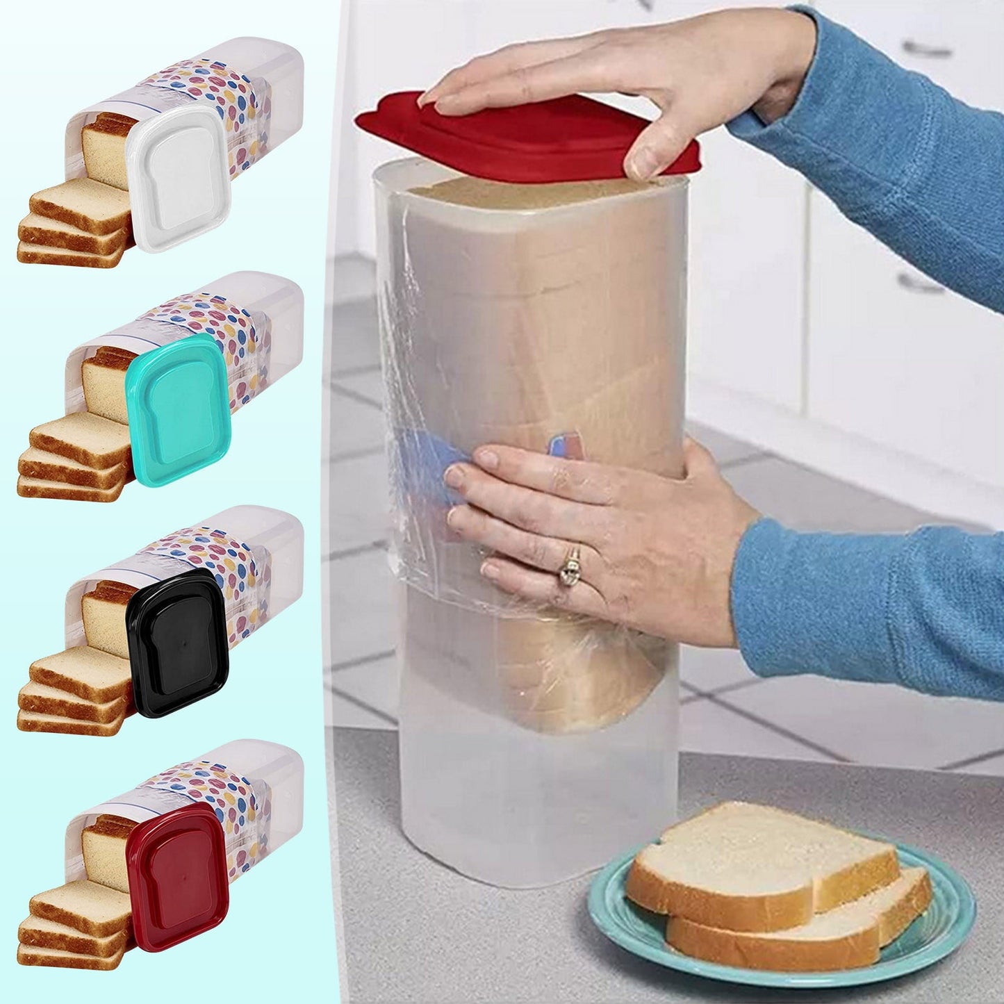 Bread Box with Airtight Lid, Bread Storage Container, Bread Loaf Storage Dispenser, Plastic Sandwich Bread Keeper, White Lid, 1 Pack B Red