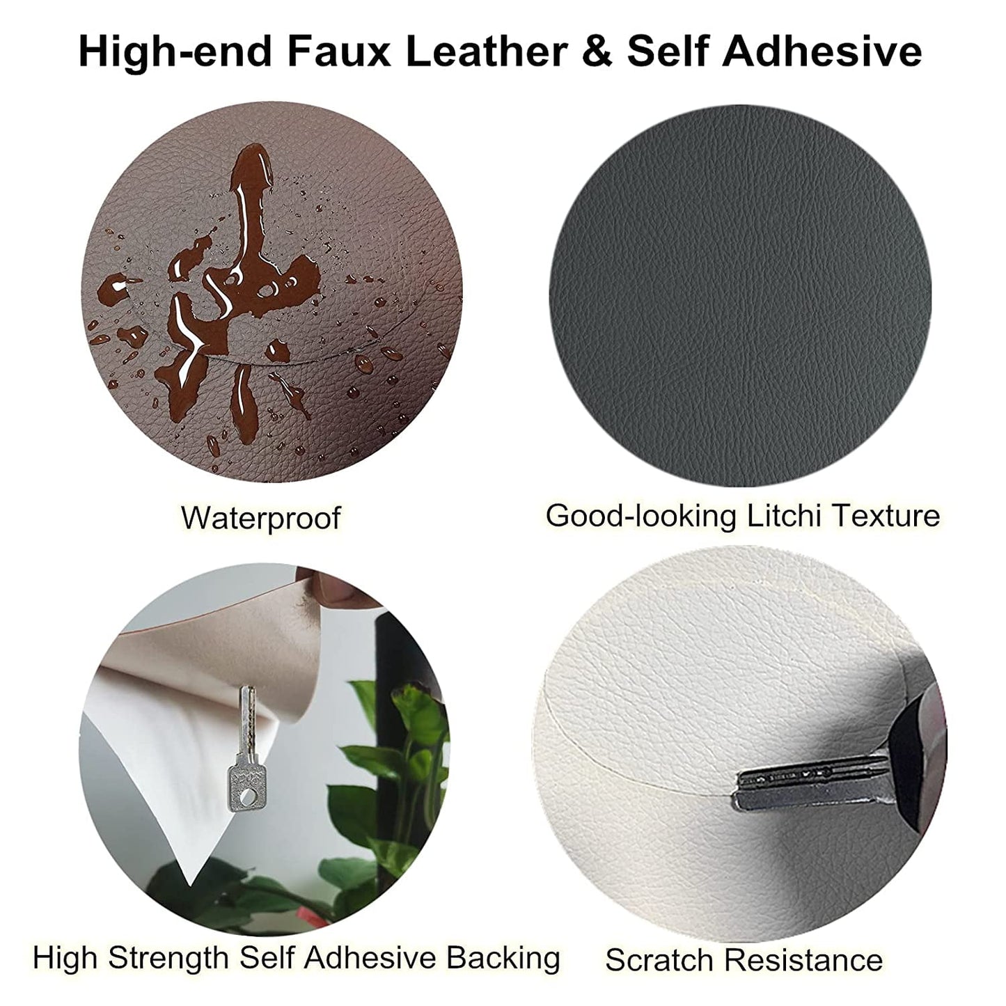 Miaochuan 3 x 60 Inch Self Adhesive Leather Repair Patch Tape, and Leather Repair Kit for Couches, Furniture, Car Seat, Boat Seat, Sofa, Upholstery, Chair, Interior(Ivory Brown) 3" x 60" Gray
