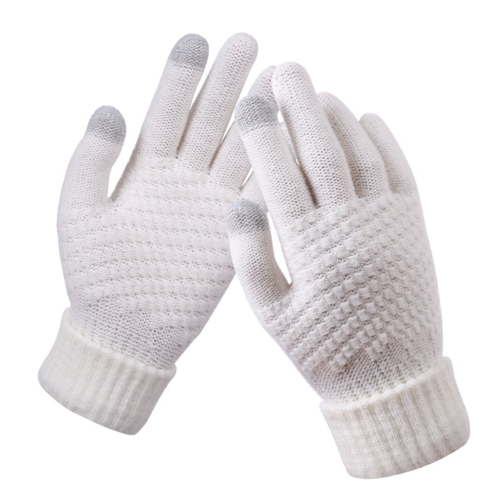 Dalrosia Women's Winter Touch Screen Gloves Warm Fleece Lined Knit Gloves Elastic Cuff Winter Texting Gloves White