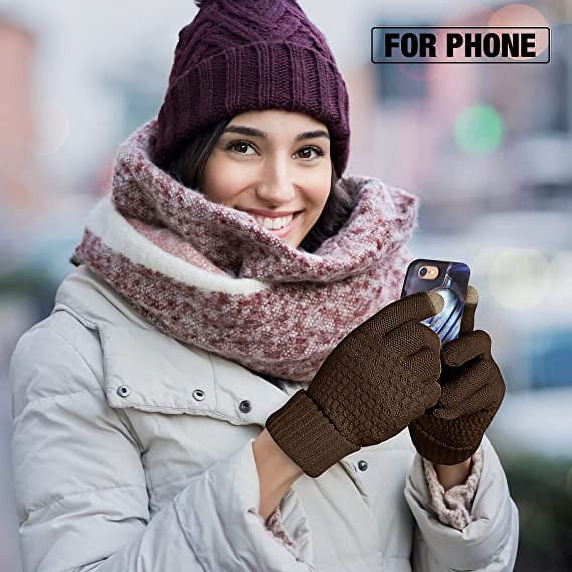 Dalrosia Women's Winter Touch Screen Gloves Warm Fleece Lined Knit Gloves Elastic Cuff Winter Texting Gloves Wine Red