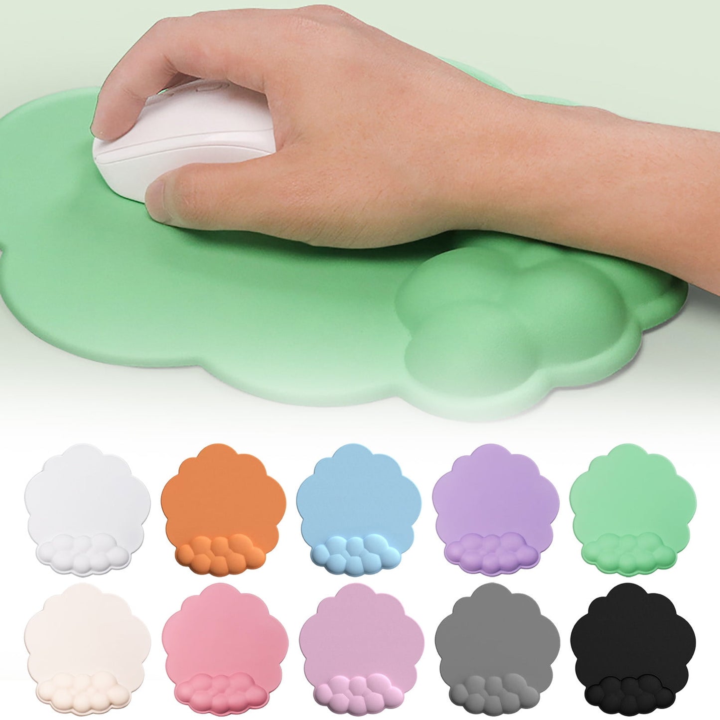 GHSOHS Ergonomic Mouse Pad with Wrist Support Cute Cloud Shape Wrist Pad Memory Cotton Keyboard Hand Rest Non Slip Wrist Pad Non-Slip Mousepad for Computer Laptop G