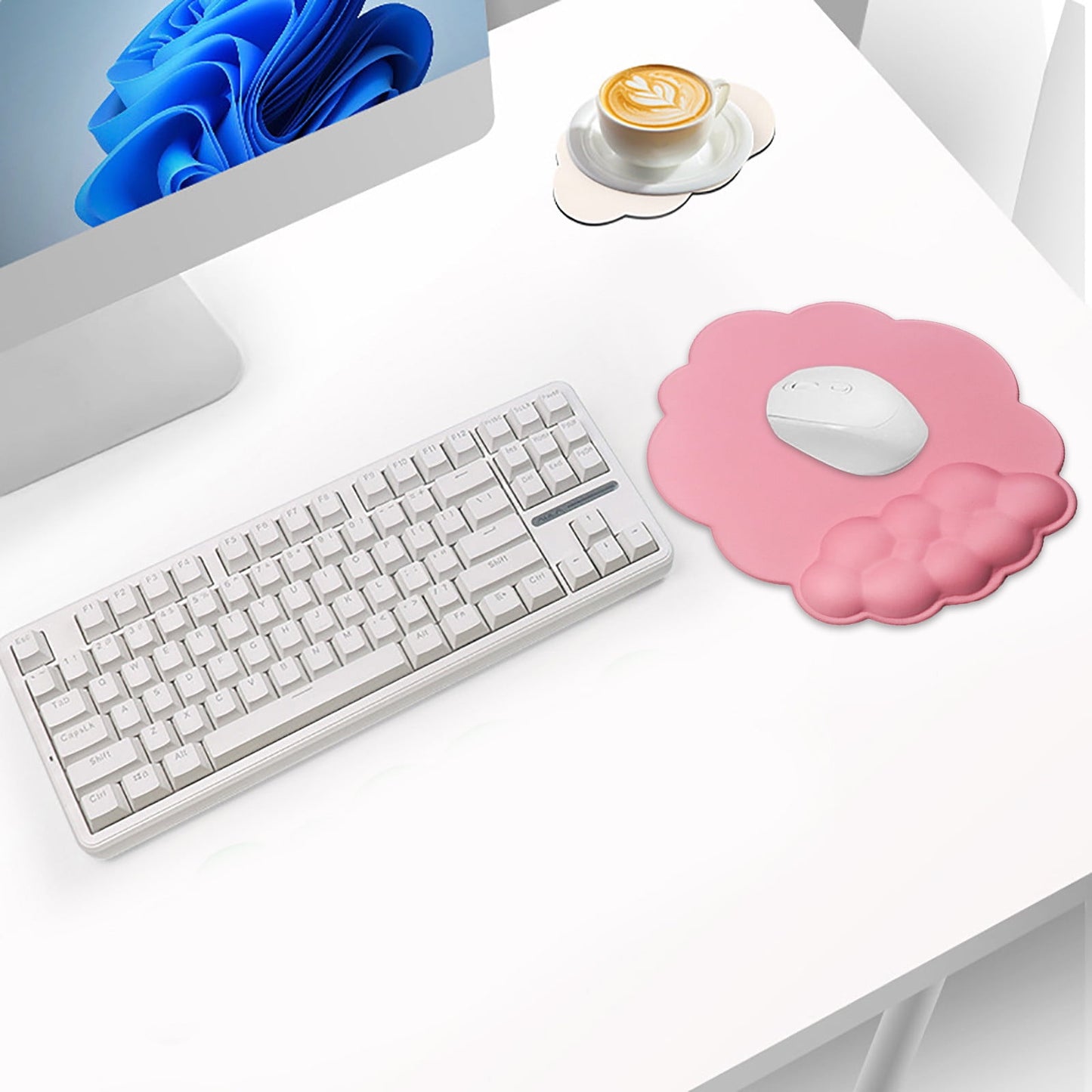 GHSOHS Ergonomic Mouse Pad with Wrist Support Cute Cloud Shape Wrist Pad Memory Cotton Keyboard Hand Rest Non Slip Wrist Pad Non-Slip Mousepad for Computer Laptop G