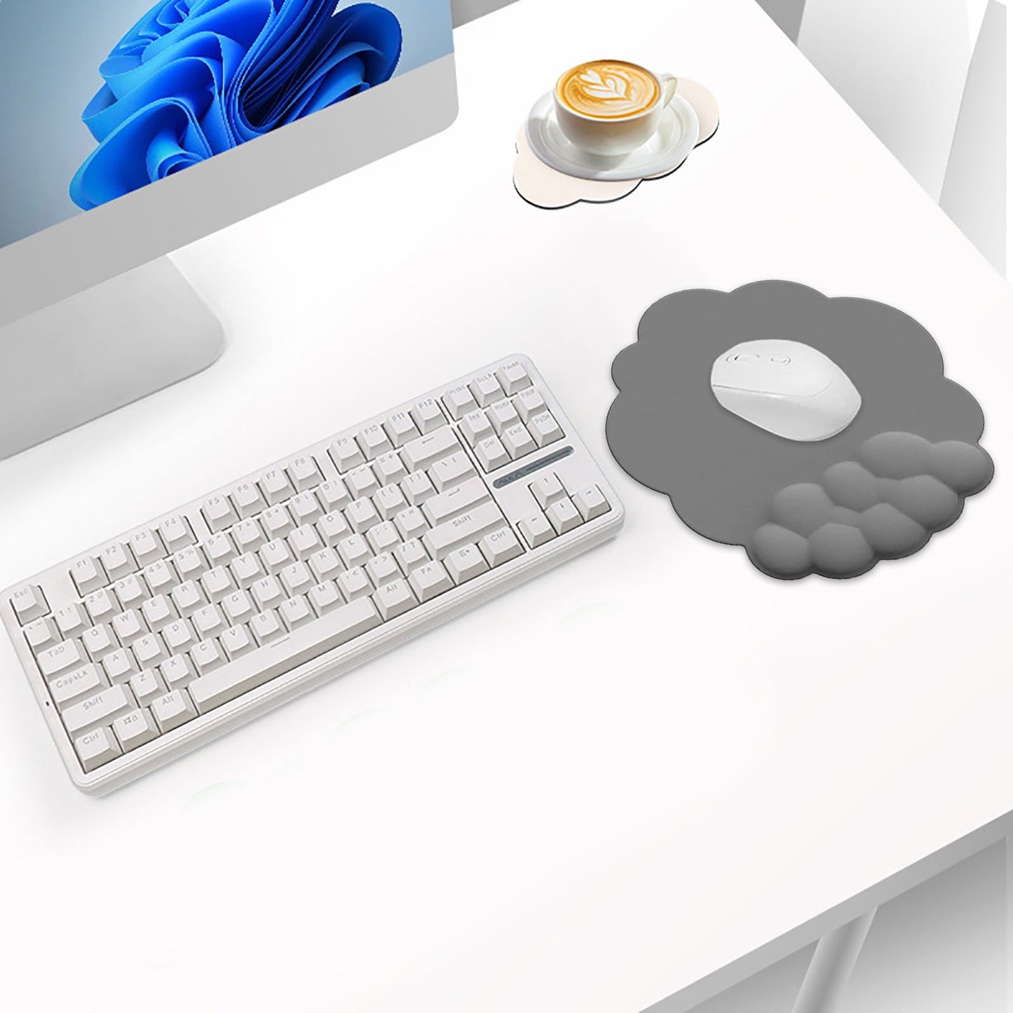 GHSOHS Ergonomic Mouse Pad with Wrist Support Cute Cloud Shape Wrist Pad Memory Cotton Keyboard Hand Rest Non Slip Wrist Pad Non-Slip Mousepad for Computer Laptop G