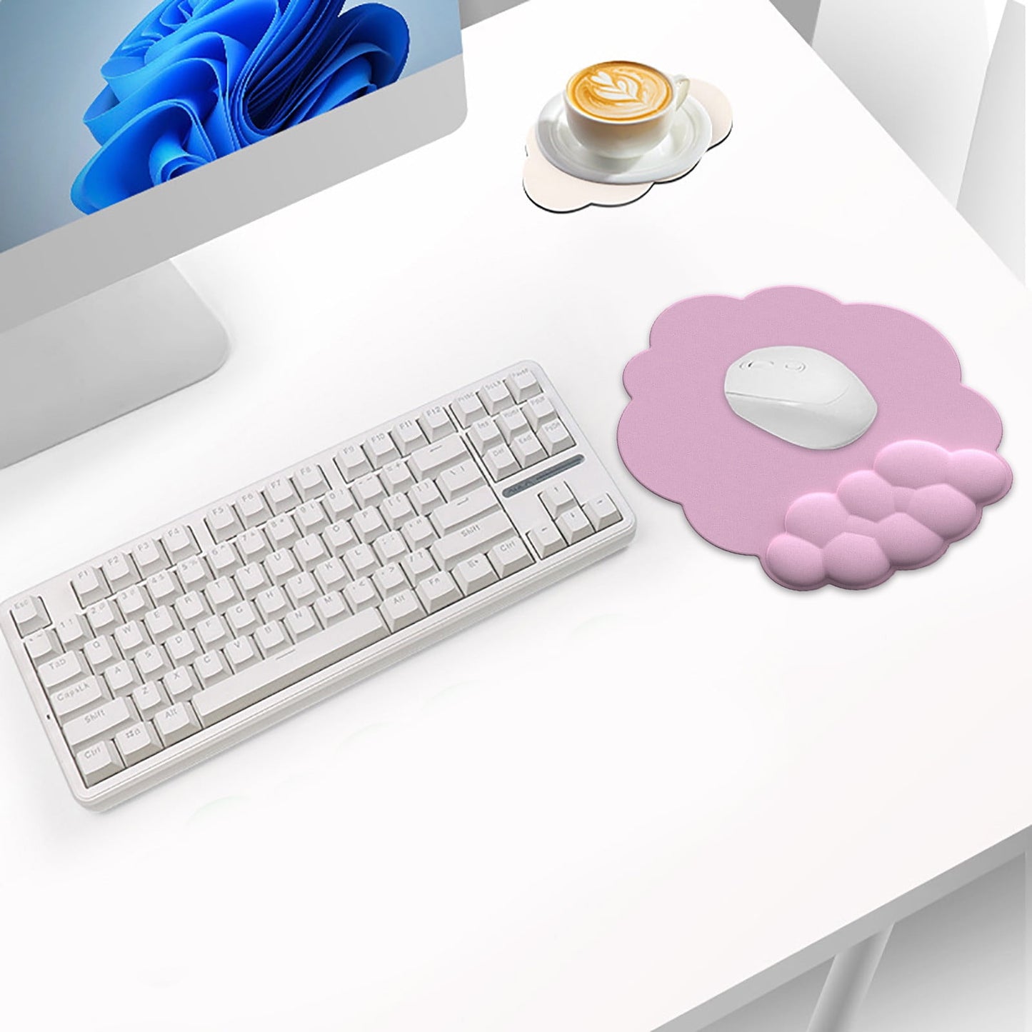 GHSOHS Ergonomic Mouse Pad with Wrist Support Cute Cloud Shape Wrist Pad Memory Cotton Keyboard Hand Rest Non Slip Wrist Pad Non-Slip Mousepad for Computer Laptop J