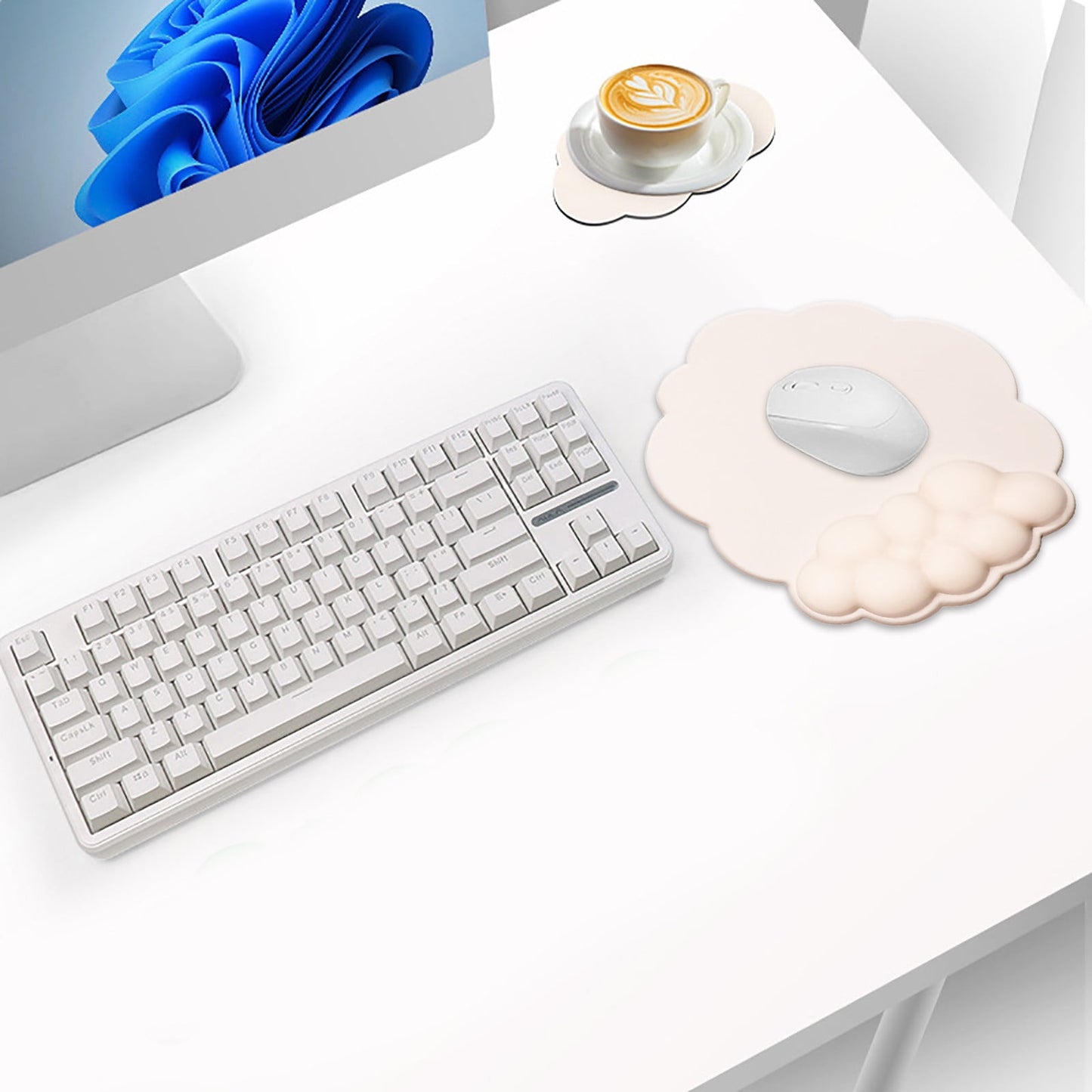 GHSOHS Ergonomic Mouse Pad with Wrist Support Cute Cloud Shape Wrist Pad Memory Cotton Keyboard Hand Rest Non Slip Wrist Pad Non-Slip Mousepad for Computer Laptop J