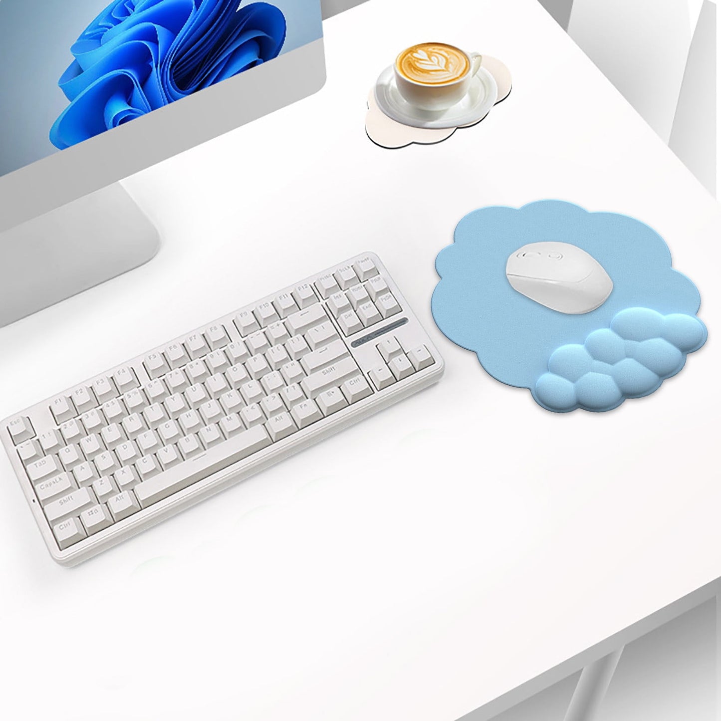 GHSOHS Ergonomic Mouse Pad with Wrist Support Cute Cloud Shape Wrist Pad Memory Cotton Keyboard Hand Rest Non Slip Wrist Pad Non-Slip Mousepad for Computer Laptop L