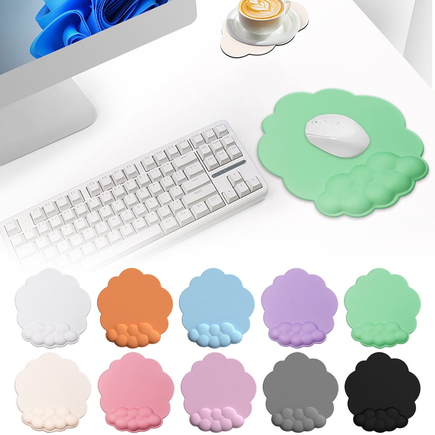 GHSOHS Ergonomic Mouse Pad with Wrist Support Cute Cloud Shape Wrist Pad Memory Cotton Keyboard Hand Rest Non Slip Wrist Pad Non-Slip Mousepad for Computer Laptop L