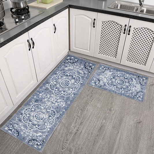 Tyidzon Kitchen Mats for Floor Set of 2 Pcs, Cushioned Non Slip Kitchen Rugs for Kitchen Floor, Absorbent Runner Comfort Standing Mats Washable for Kitchen, Office, Home (15"x47"+15"x23") Orange,Blue