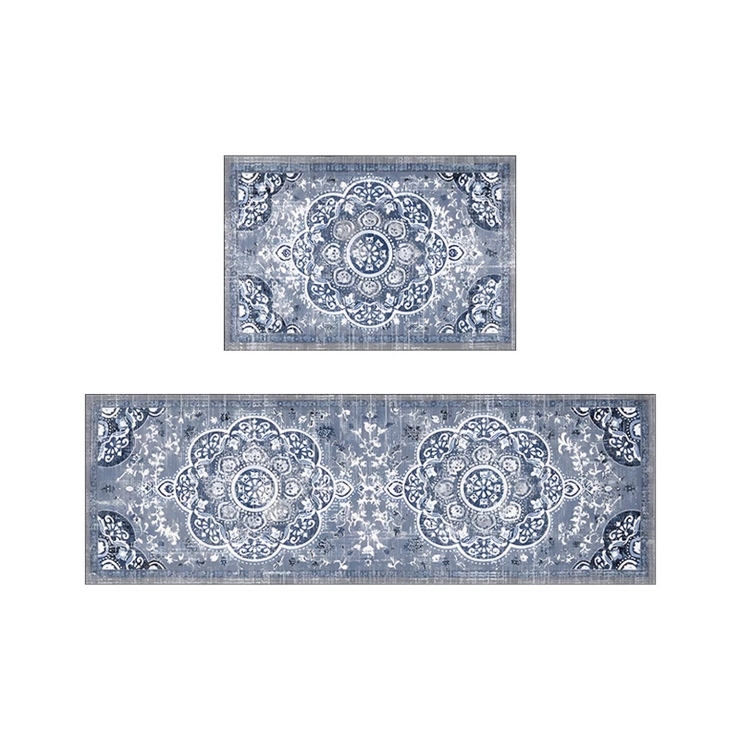 Tyidzon Kitchen Mats for Floor Set of 2 Pcs, Cushioned Non Slip Kitchen Rugs for Kitchen Floor, Absorbent Runner Comfort Standing Mats Washable for Kitchen, Office, Home (15"x47"+15"x23") Orange,Blue