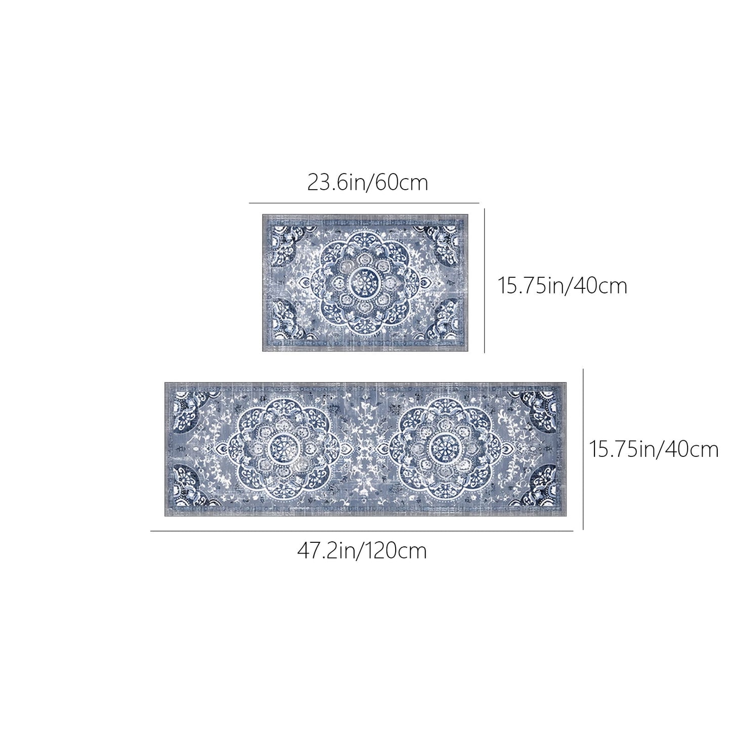 Tyidzon Kitchen Mats for Floor Set of 2 Pcs, Cushioned Non Slip Kitchen Rugs for Kitchen Floor, Absorbent Runner Comfort Standing Mats Washable for Kitchen, Office, Home (15"x47"+15"x23") Orange,Blue