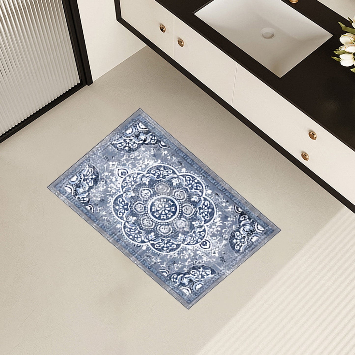 Tyidzon Kitchen Mats for Floor Set of 2 Pcs, Cushioned Non Slip Kitchen Rugs for Kitchen Floor, Absorbent Runner Comfort Standing Mats Washable for Kitchen, Office, Home (15"x47"+15"x23") Orange,Blue