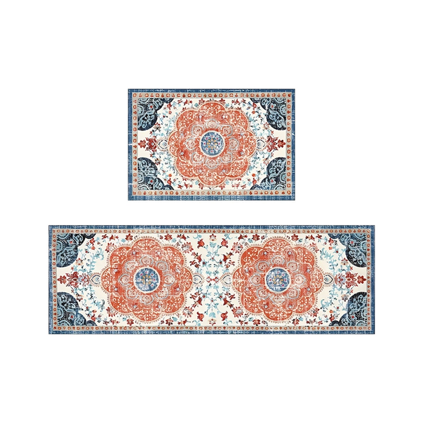 Tyidzon Kitchen Mats for Floor Set of 2 Pcs, Cushioned Non Slip Kitchen Rugs for Kitchen Floor, Absorbent Runner Comfort Standing Mats Washable for Kitchen, Office, Home (15"x47"+15"x23") Orange,Blue#3