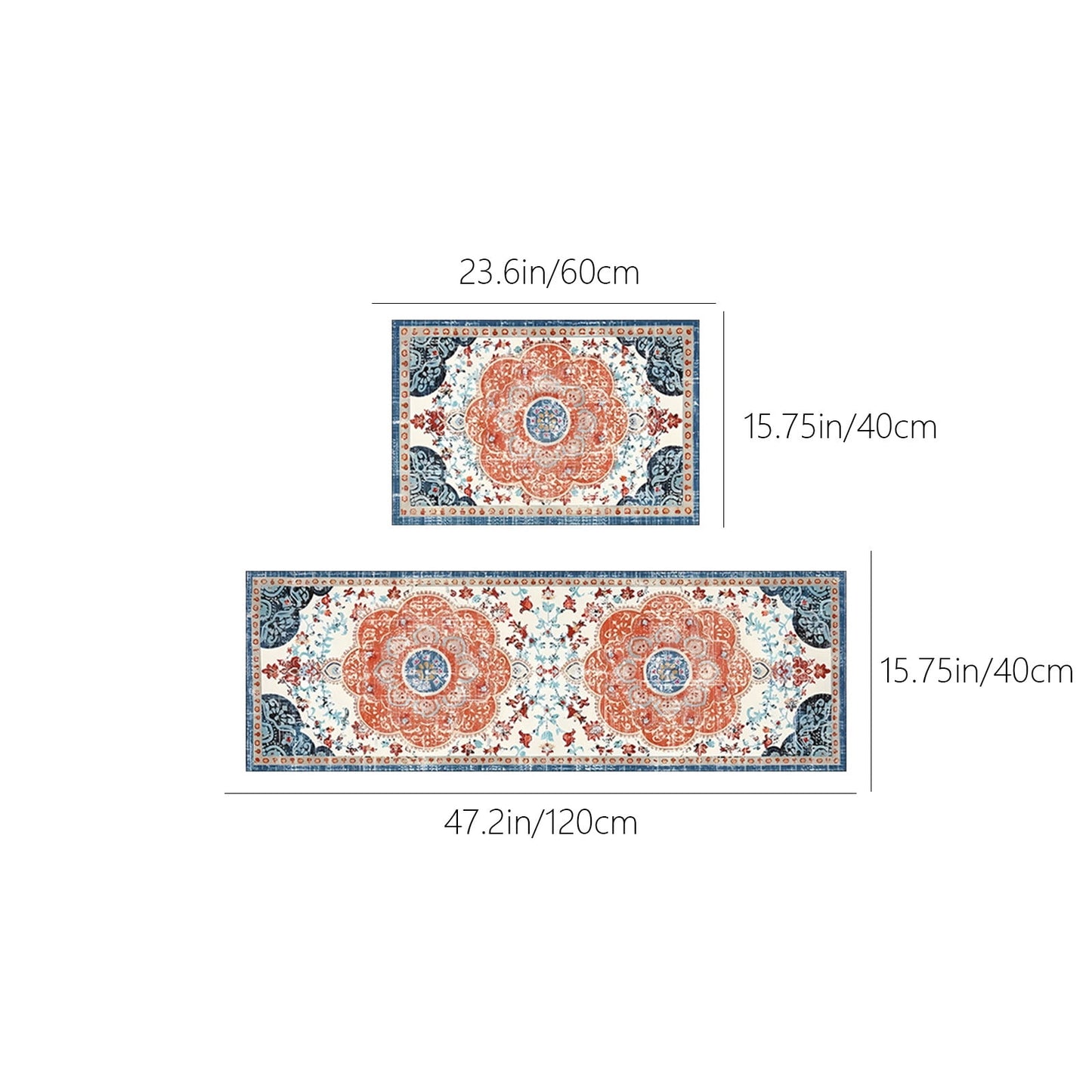 Tyidzon Kitchen Mats for Floor Set of 2 Pcs, Cushioned Non Slip Kitchen Rugs for Kitchen Floor, Absorbent Runner Comfort Standing Mats Washable for Kitchen, Office, Home (15"x47"+15"x23") Orange,Blue#3