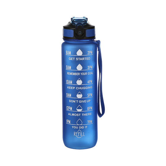 Tyidzon 32Oz Water Bottle with Time Markers, Carry Strap, Leak-Proof for Fitness, Gym, Camping, Outdoor Sports Blue