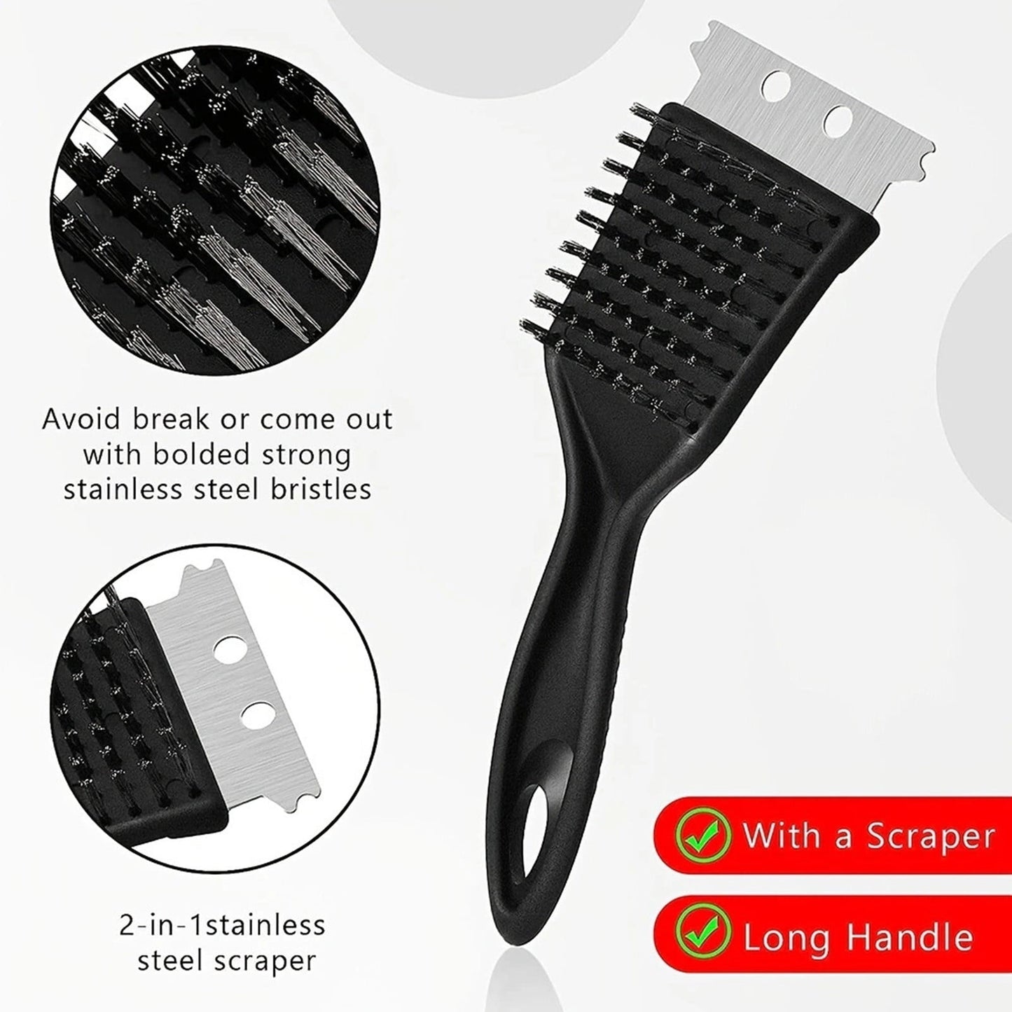 Tyidzon 2Pc Grill Brush and Scraper, 2-In-1 Stainless Steel Scraper, Grill Brush Extra Strong BBQ Cleaner Accessories Heavy Duty Barbecue Grill Cleaning Brush Cleaner 8 Inch Black