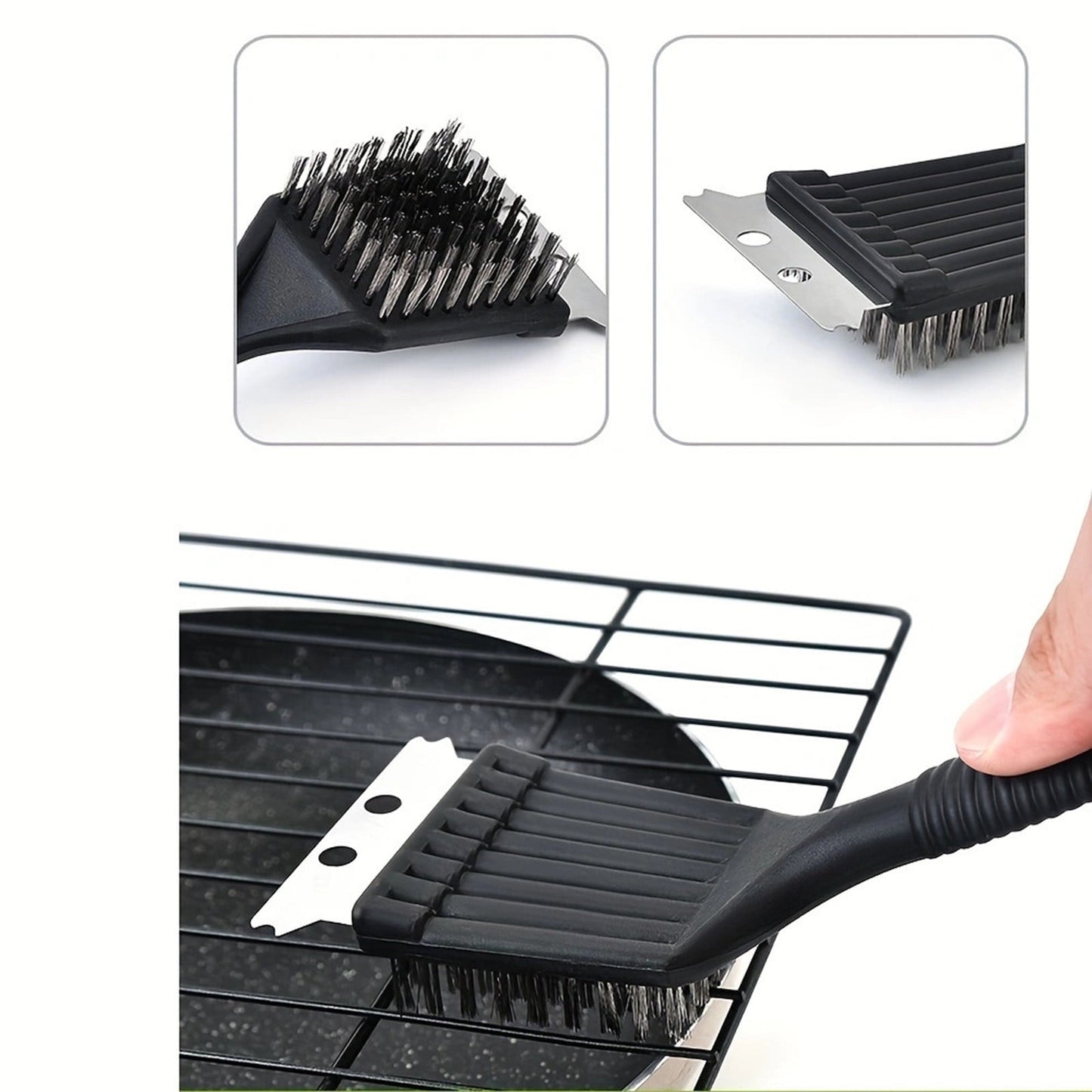 Tyidzon 2Pc Grill Brush and Scraper, 2-In-1 Stainless Steel Scraper, Grill Brush Extra Strong BBQ Cleaner Accessories Heavy Duty Barbecue Grill Cleaning Brush Cleaner 8 Inch Black