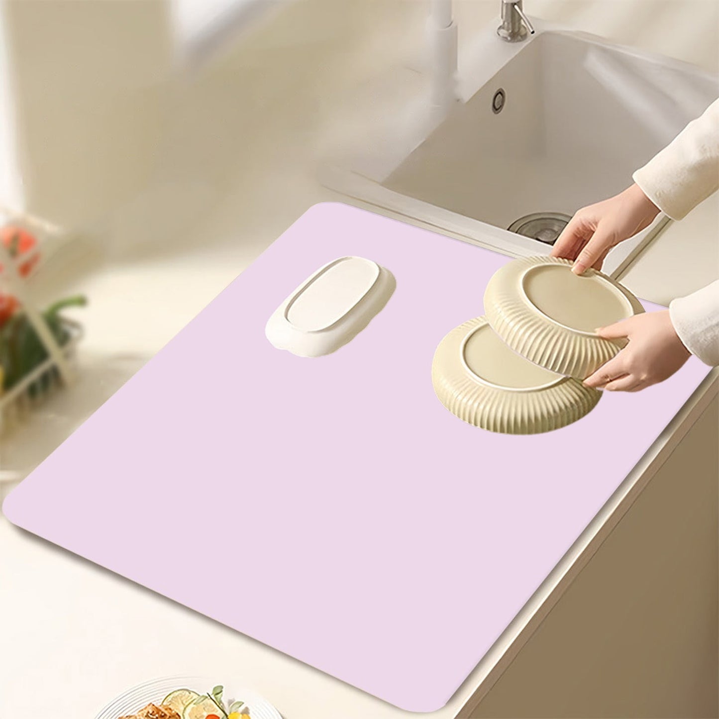 Clearance Under $1 Boovnll Dish Drying Mat, 12x16" High Absorbent & Soft Dish Drainer, Diatomite Drying Matt Kitchen Counter for Kitchen Countertops, Sinks, Draining Racks, Drying Mat Pink