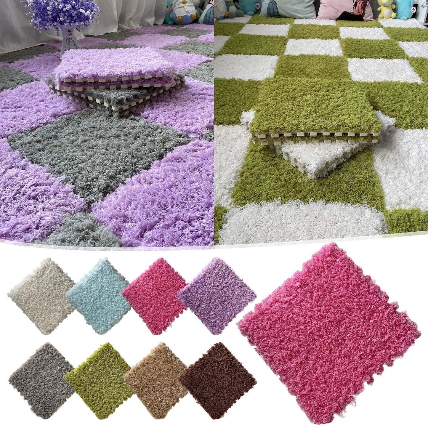 Tyidzon Puzzle Carpet Squares Soft Furry Play Mat Tiles for Home Playroom Decoration Cozy Climbing Area Rug for Kids Family Activity Spaces Gray