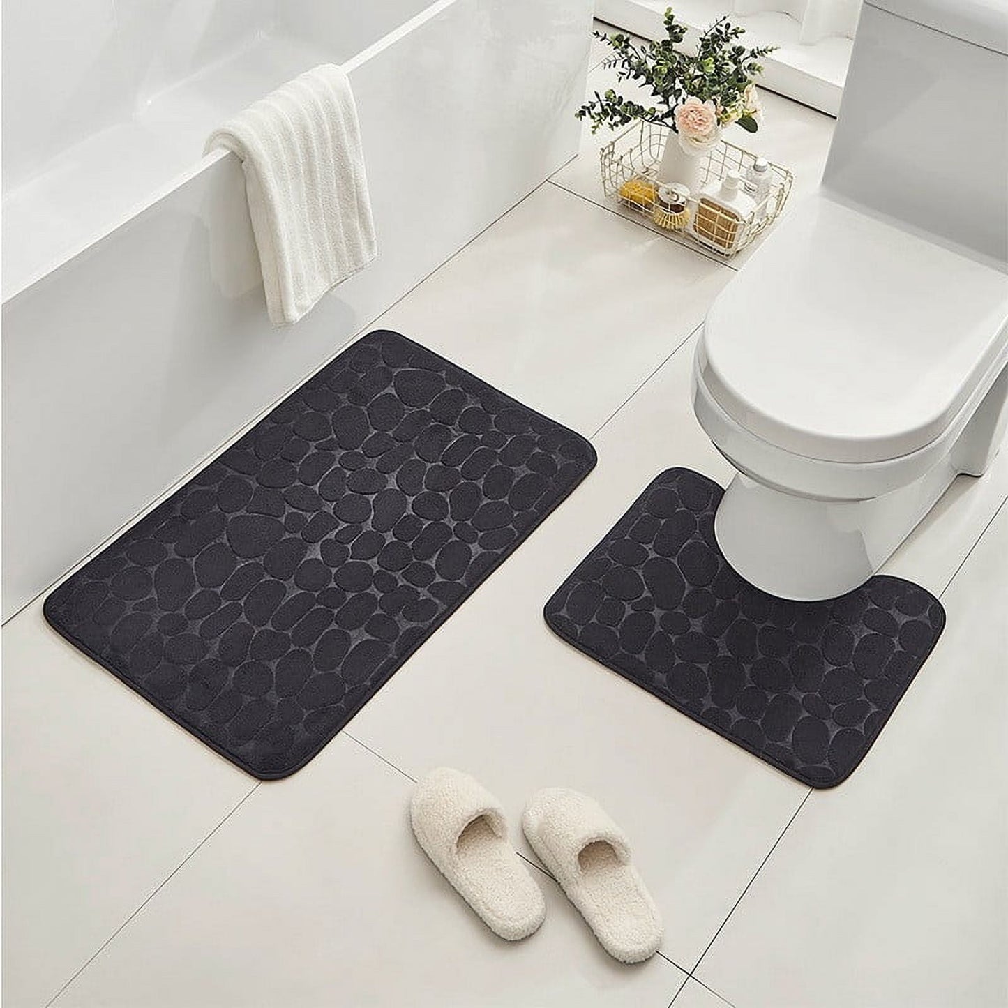 Clearance Under $5 Boovnll Bathroom Rugs Set 2 Piece, Super Absorbent & Soft Non-Slip Velvet Toilet Rug & Bath Mat, Quickly Dry Thicken Bath Mats for Bathroom, Kitchen, Door Mat, Bathroom Mat H