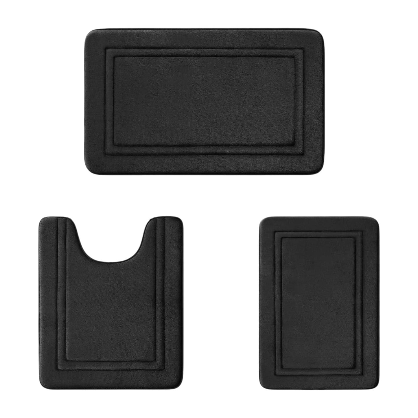Tyidzon Bathroom Rugs Sets 3 Piece, Bath Mat Universal Soft Comfortable Water Absorption Non Slip Machine Washable Easy Dry Bathroom Mat, Gray Black