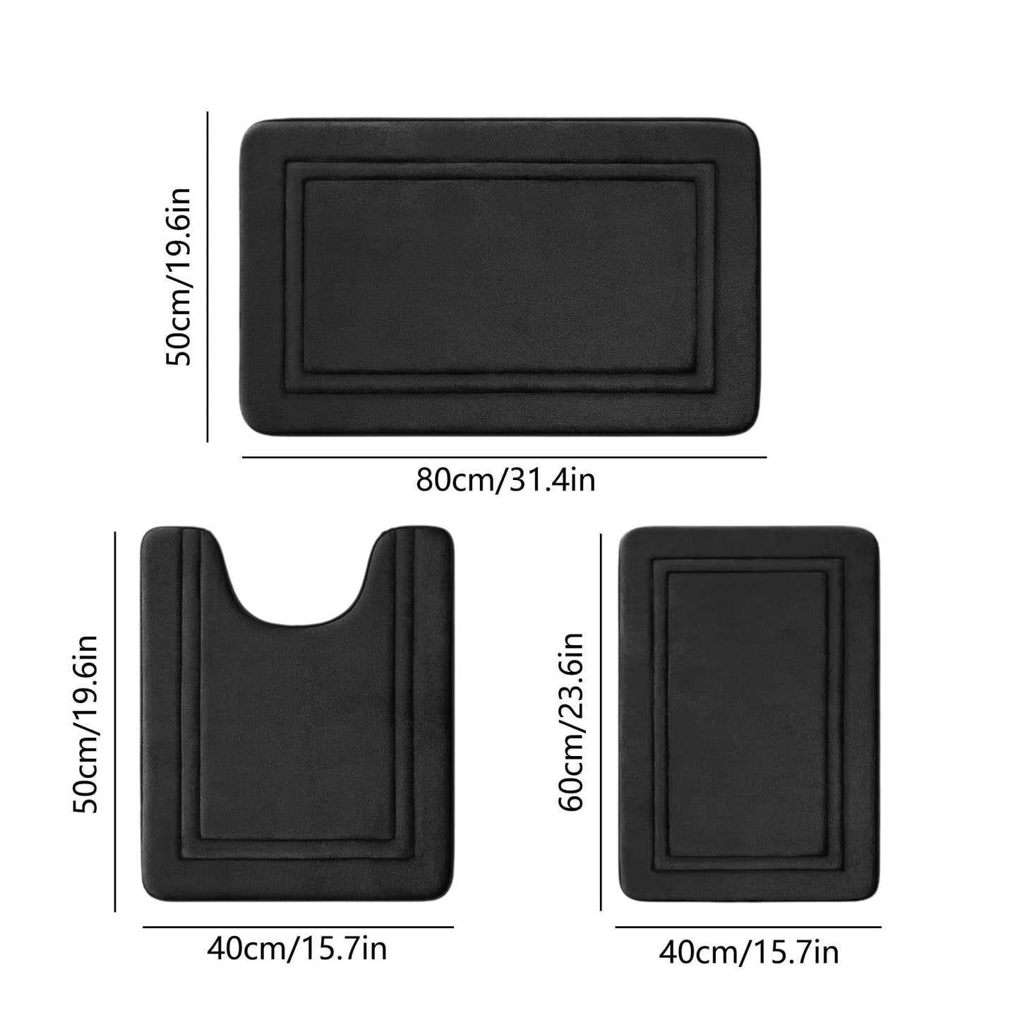 Tyidzon Bathroom Rugs Sets 3 Piece, Bath Mat Universal Soft Comfortable Water Absorption Non Slip Machine Washable Easy Dry Bathroom Mat, Gray Black