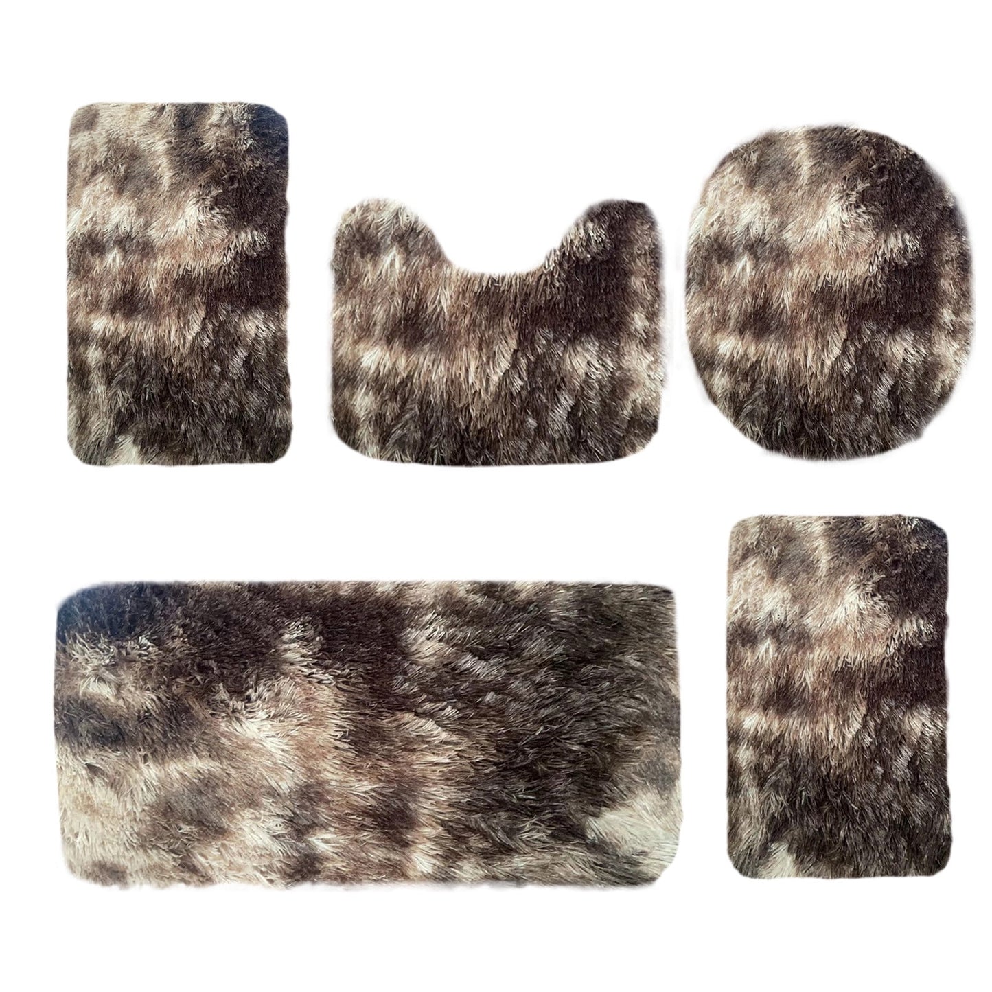 PALIFEUR Tie-Dye Bathroom Rugs Sets, Non-Slip Bath Mat Set 5 Piece, Soft Comfortable Washable Bathroom Mat Set, Quicker Dry Bathroom Rug with Toilet Rug Brown