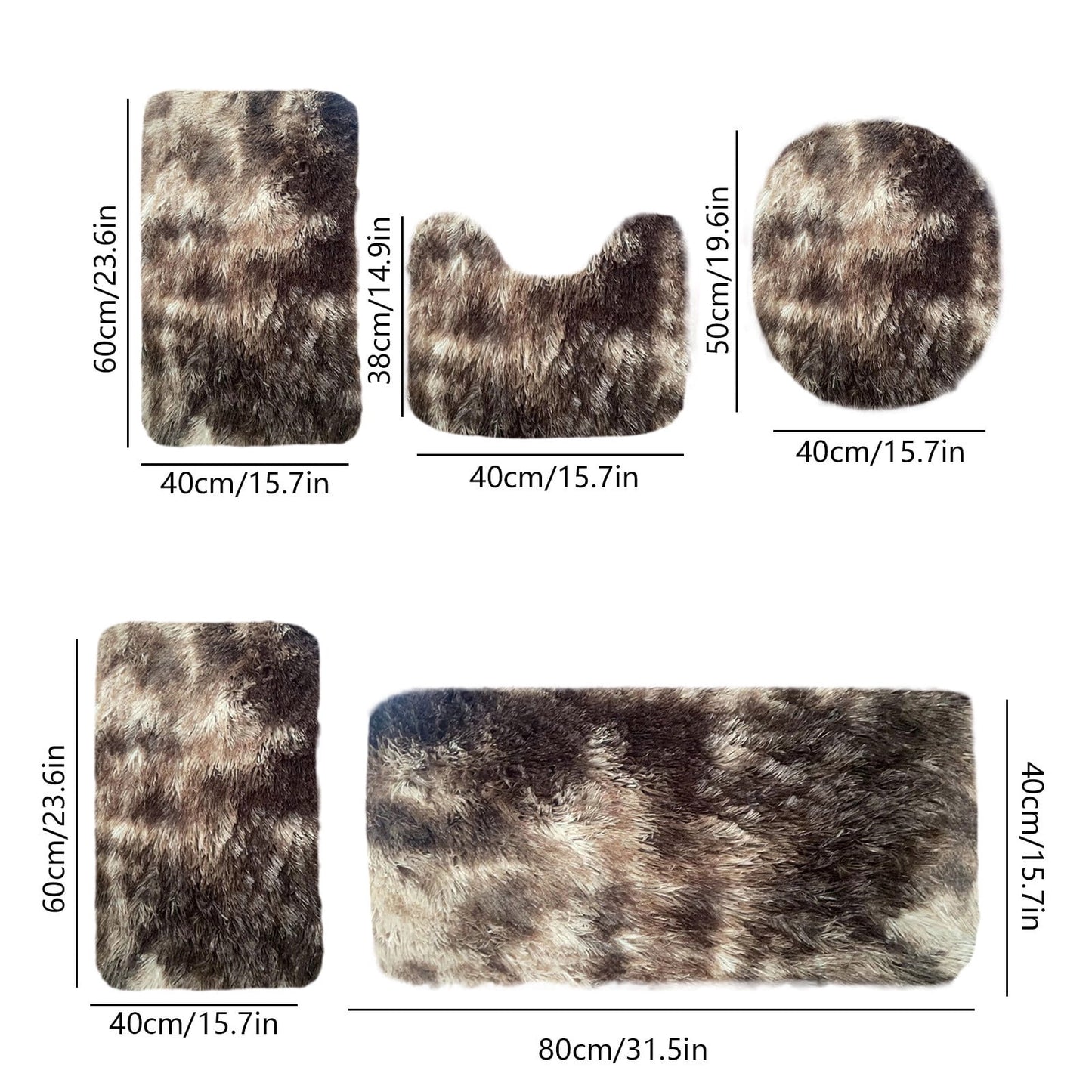 PALIFEUR Tie-Dye Bathroom Rugs Sets, Non-Slip Bath Mat Set 5 Piece, Soft Comfortable Washable Bathroom Mat Set, Quicker Dry Bathroom Rug with Toilet Rug Brown