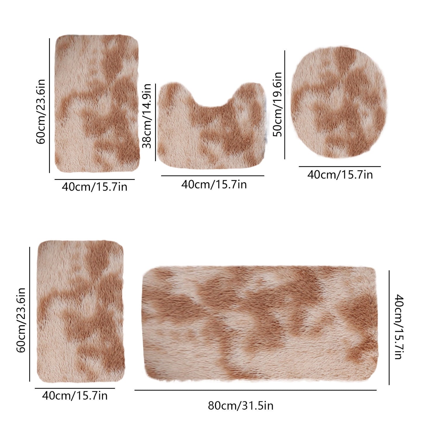 PALIFEUR Tie-Dye Bathroom Rugs Sets, Non-Slip Bath Mat Set 5 Piece, Soft Comfortable Washable Bathroom Mat Set, Quicker Dry Bathroom Rug with Toilet Rug Khaki