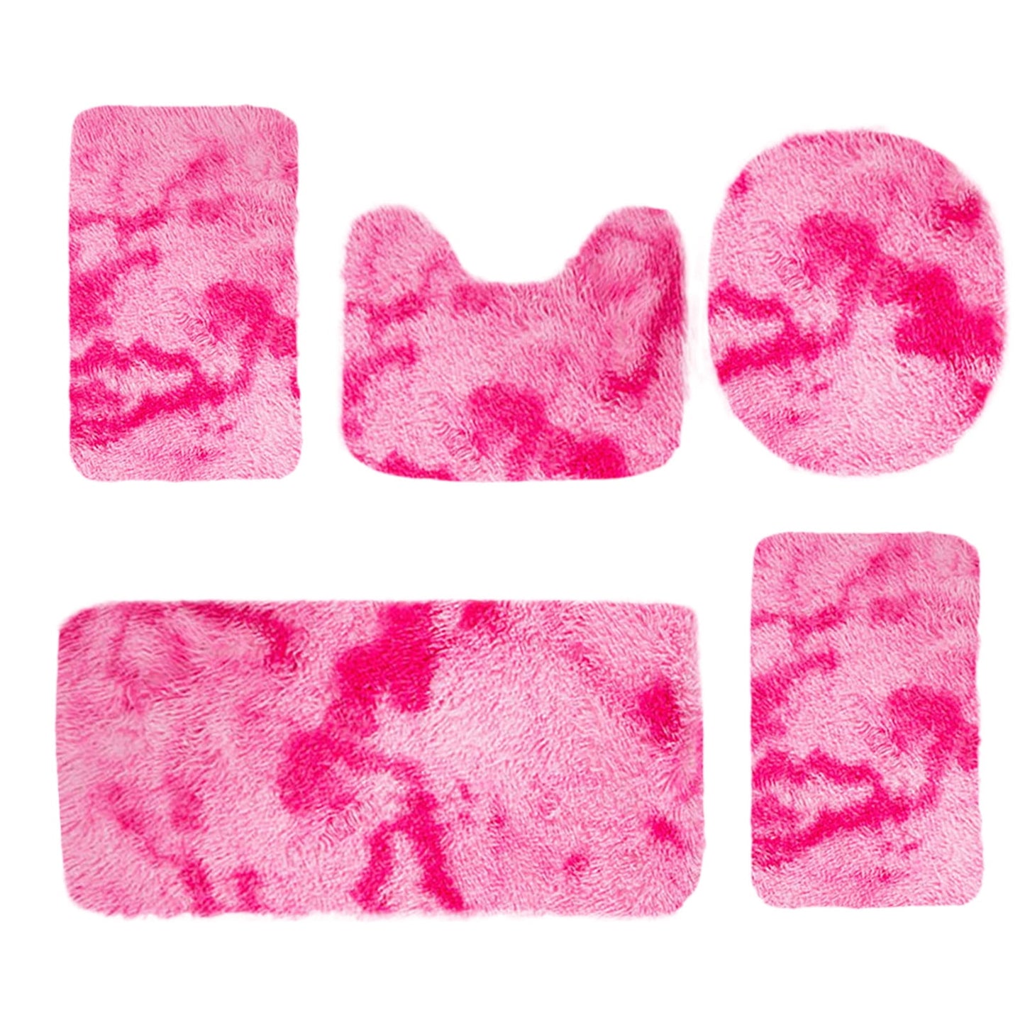PALIFEUR Tie-Dye Bathroom Rugs Sets, Non-Slip Bath Mat Set 5 Piece, Soft Comfortable Washable Bathroom Mat Set, Quicker Dry Bathroom Rug with Toilet Rug Pink