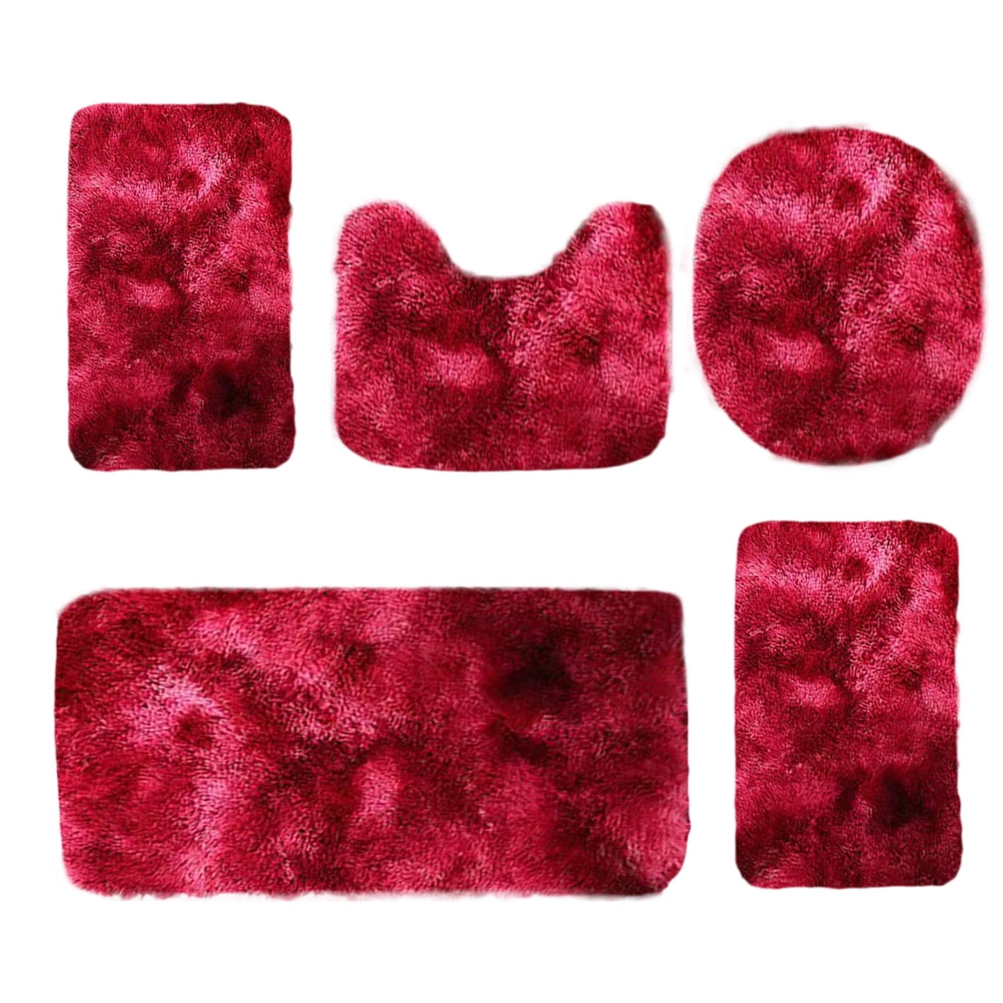 PALIFEUR Tie-Dye Bathroom Rugs Sets, Non-Slip Bath Mat Set 5 Piece, Soft Comfortable Washable Bathroom Mat Set, Quicker Dry Bathroom Rug with Toilet Rug Red