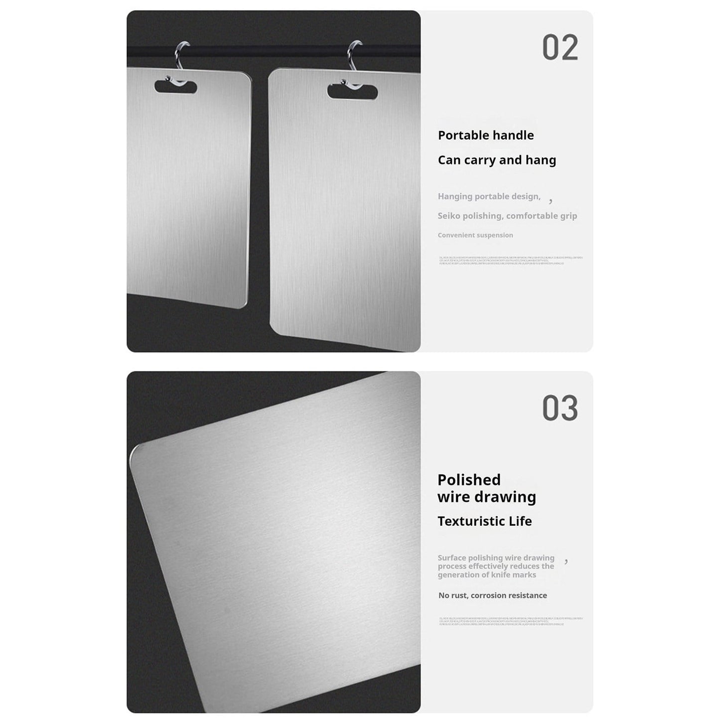 PALIFEUR Cutting Board Non Toxic Steel Cutting Boards for Kitchen, Different Sizes & Non Slip Handles, Servicealbe Non Stick Chopping Board C