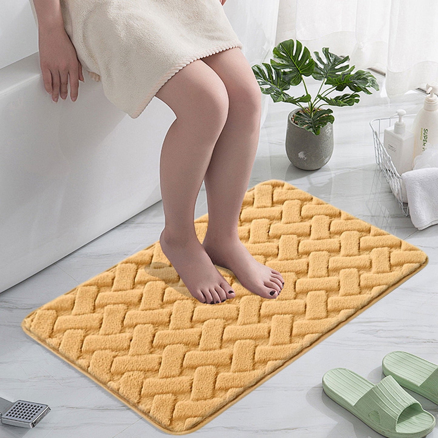 PALIFEUR Bathroom Rugs, Extra Soft Absorbent Bath Rugs, 15.7"x23.6" Quicker Dry Washable Bath Mat for Bathroom, Tub and Shower, Non-Slip Bathroom Rug Yellow
