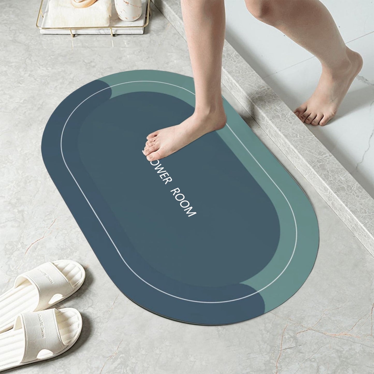 PALIFEUR Oval Bathroom Rugs, Extra Soft Absorbent Bath Mat, 15.7"x23.6" Quicker Dry Washable Bath Mats for Bathroom, Tub and Shower, Non-Slip Bathroom Rug Blue