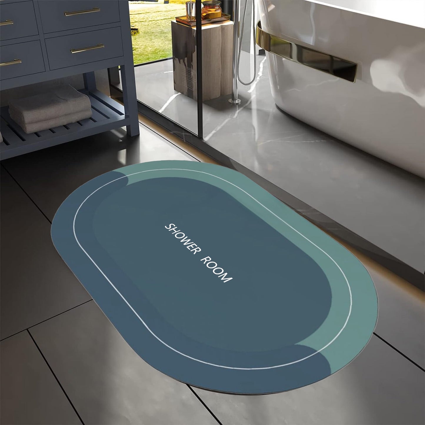 PALIFEUR Oval Bathroom Rugs, Extra Soft Absorbent Bath Mat, 15.7"x23.6" Quicker Dry Washable Bath Mats for Bathroom, Tub and Shower, Non-Slip Bathroom Rug Blue