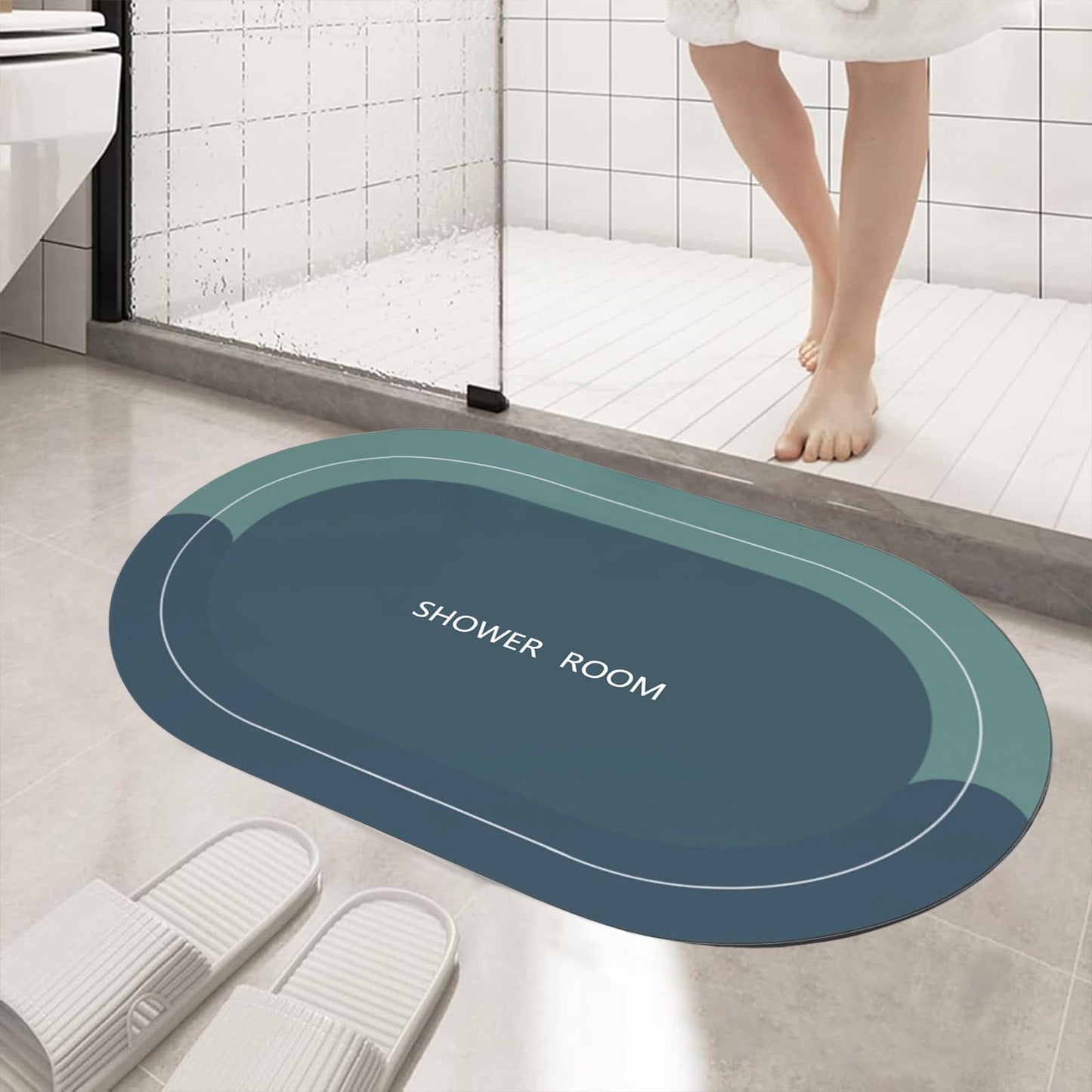 PALIFEUR Oval Bathroom Rugs, Extra Soft Absorbent Bath Mat, 15.7"x23.6" Quicker Dry Washable Bath Mats for Bathroom, Tub and Shower, Non-Slip Bathroom Rug Blue