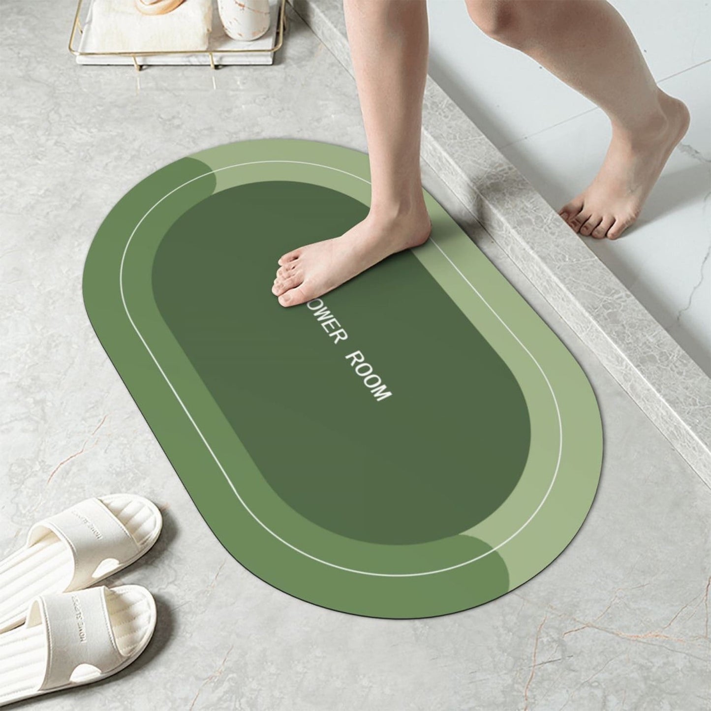 PALIFEUR Oval Bathroom Rugs, Extra Soft Absorbent Bath Mat, 15.7"x23.6" Quicker Dry Washable Bath Mats for Bathroom, Tub and Shower, Non-Slip Bathroom Rug Green