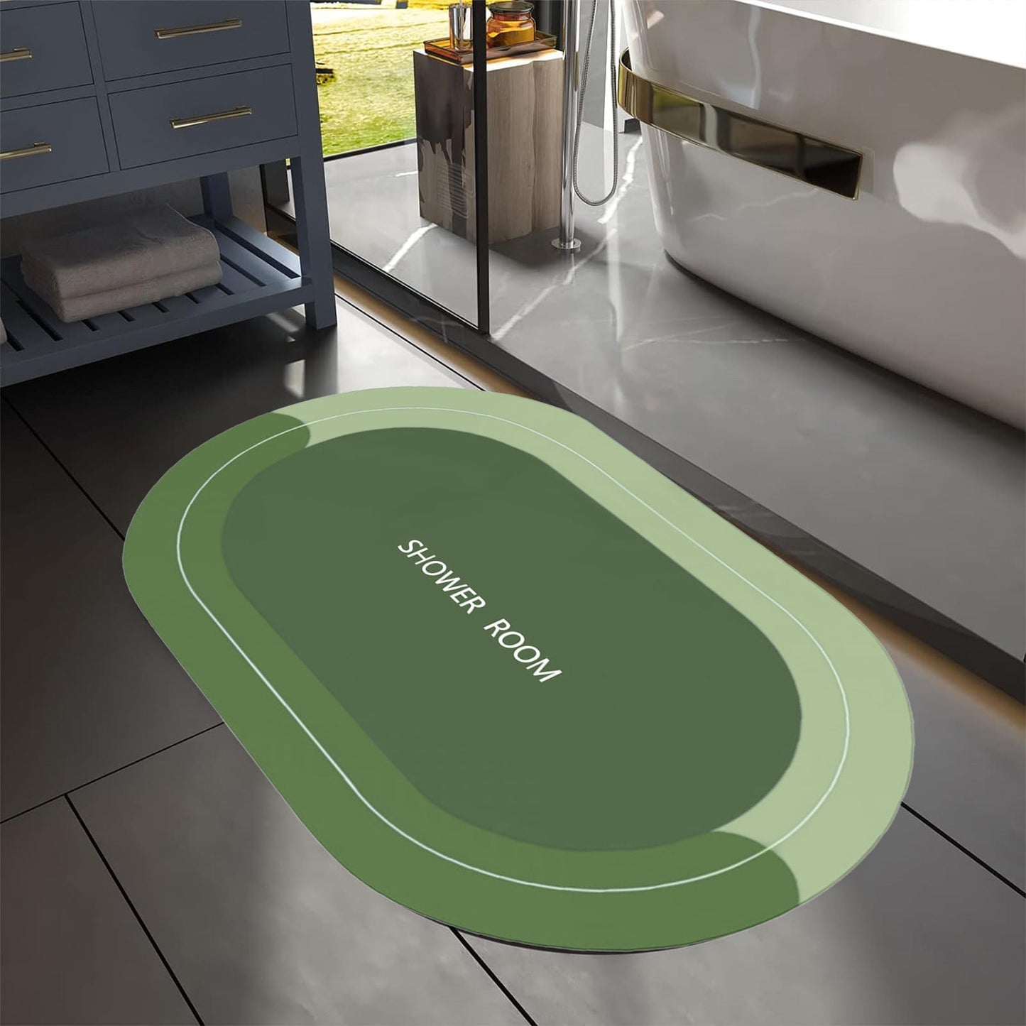 PALIFEUR Oval Bathroom Rugs, Extra Soft Absorbent Bath Mat, 15.7"x23.6" Quicker Dry Washable Bath Mats for Bathroom, Tub and Shower, Non-Slip Bathroom Rug Green