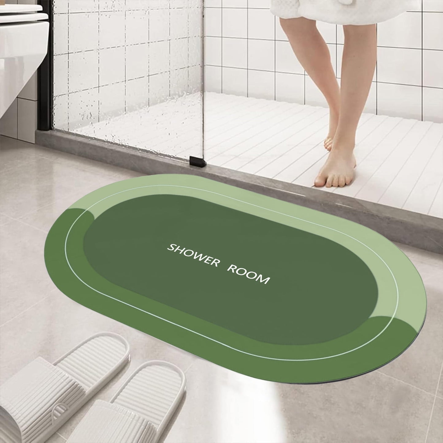 PALIFEUR Oval Bathroom Rugs, Extra Soft Absorbent Bath Mat, 15.7"x23.6" Quicker Dry Washable Bath Mats for Bathroom, Tub and Shower, Non-Slip Bathroom Rug Green